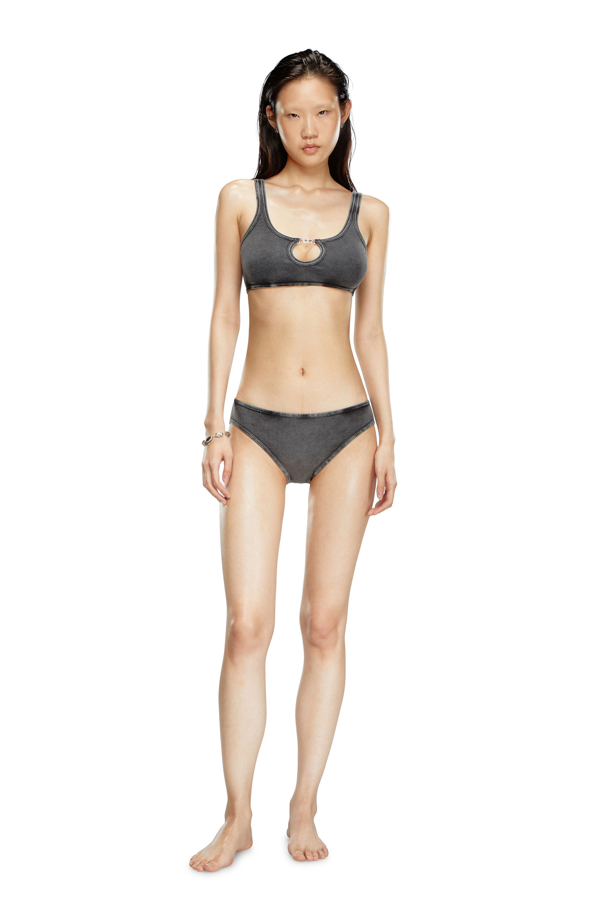 Diesel - UFPN-D-OVAL-HIGH-WAISTED-BRIEF, Donna Slip a coste con placca Oval D in Nero - Image 1