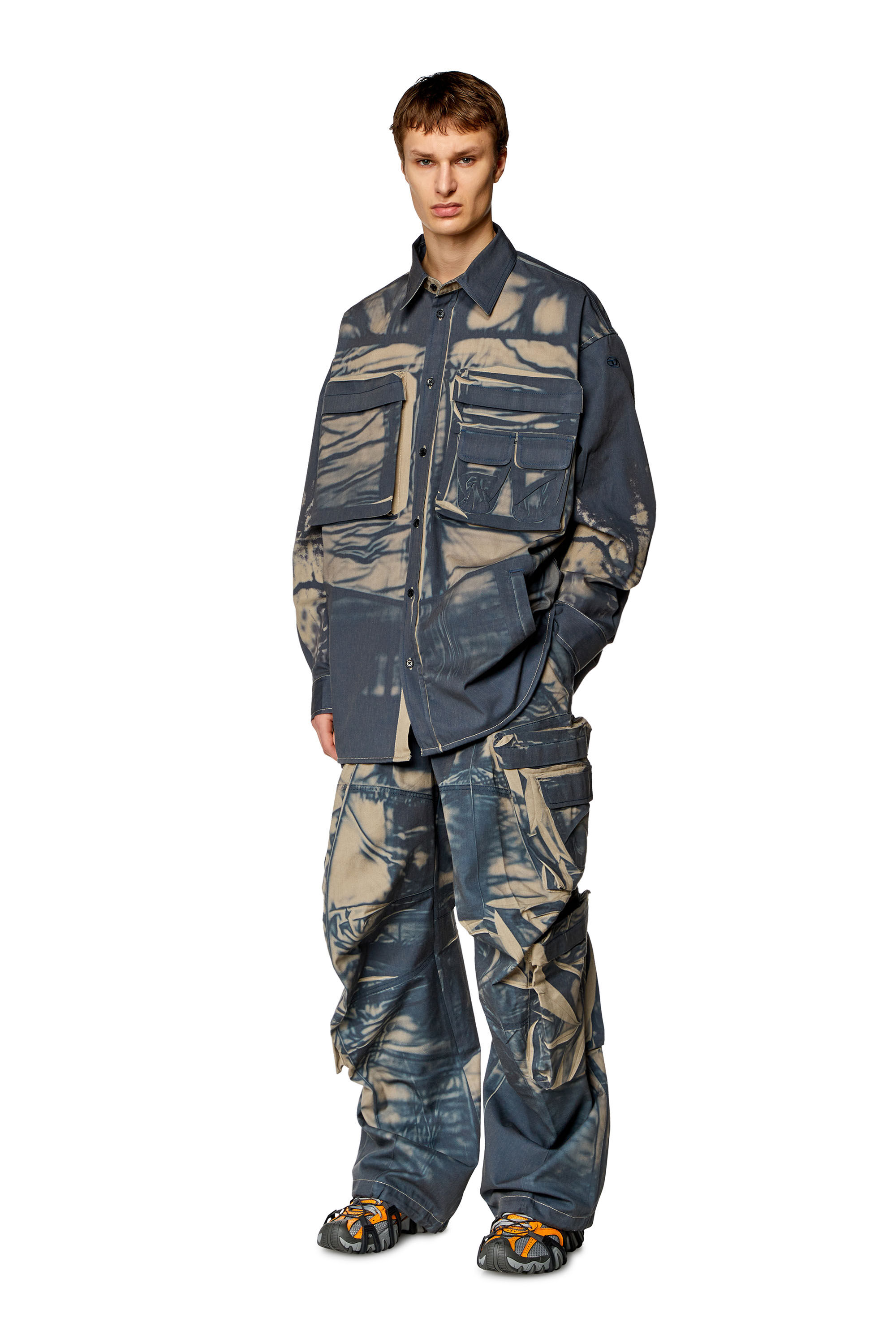 Diesel - S-CADD, Uomo Camicia cargo con stampa stropicciata in Multicolor - Image 1