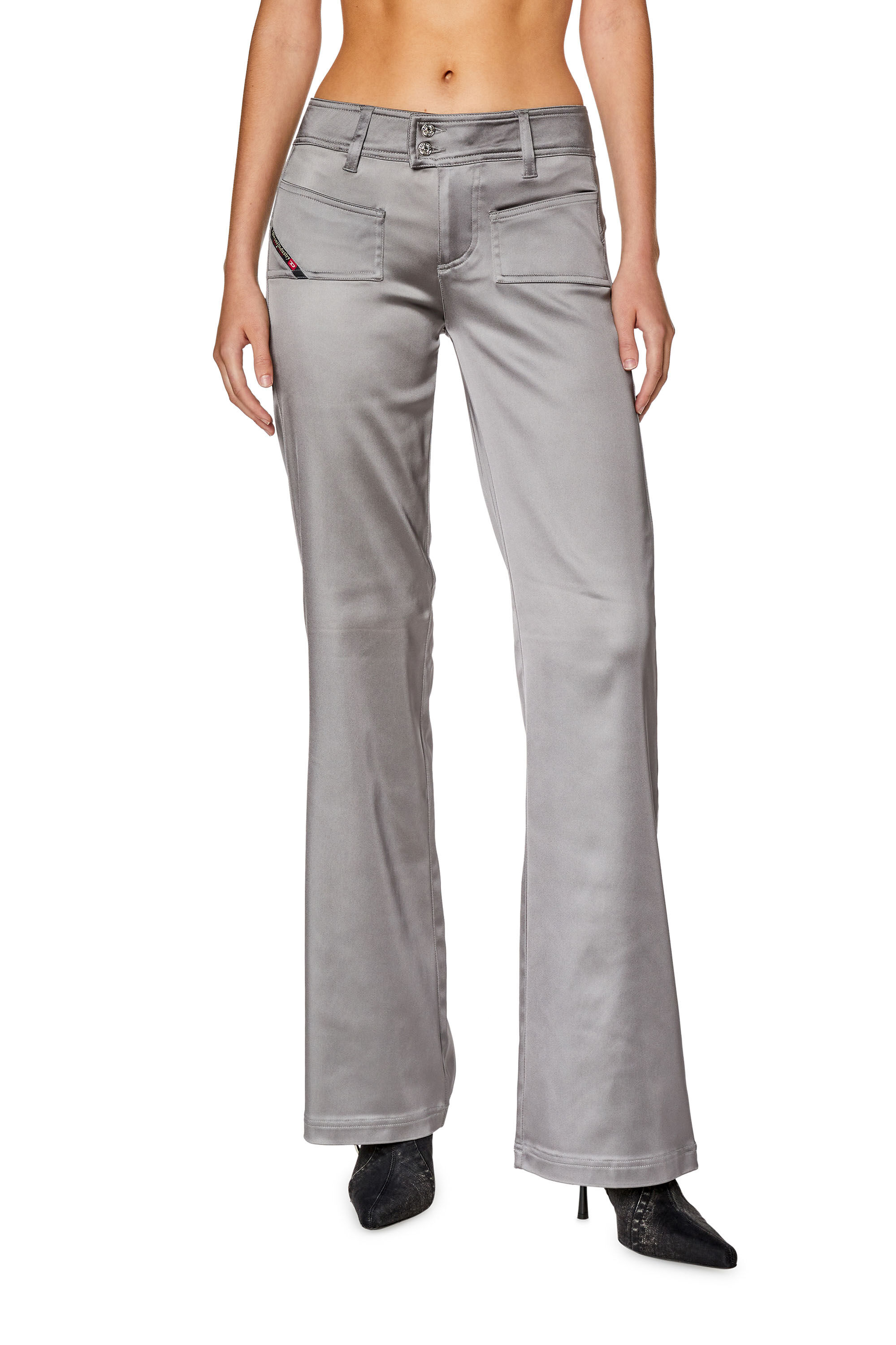 Diesel - P-STELL, Donna Pantaloni flare in raso stretch lucido in Grigio - Image 3