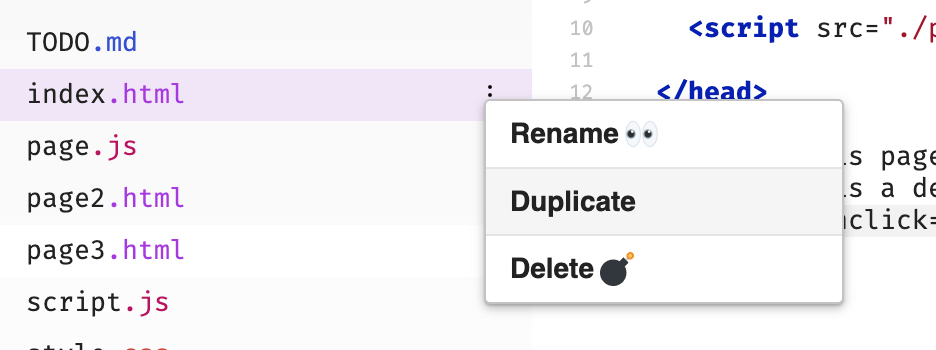 Duplicate file option in Glitch