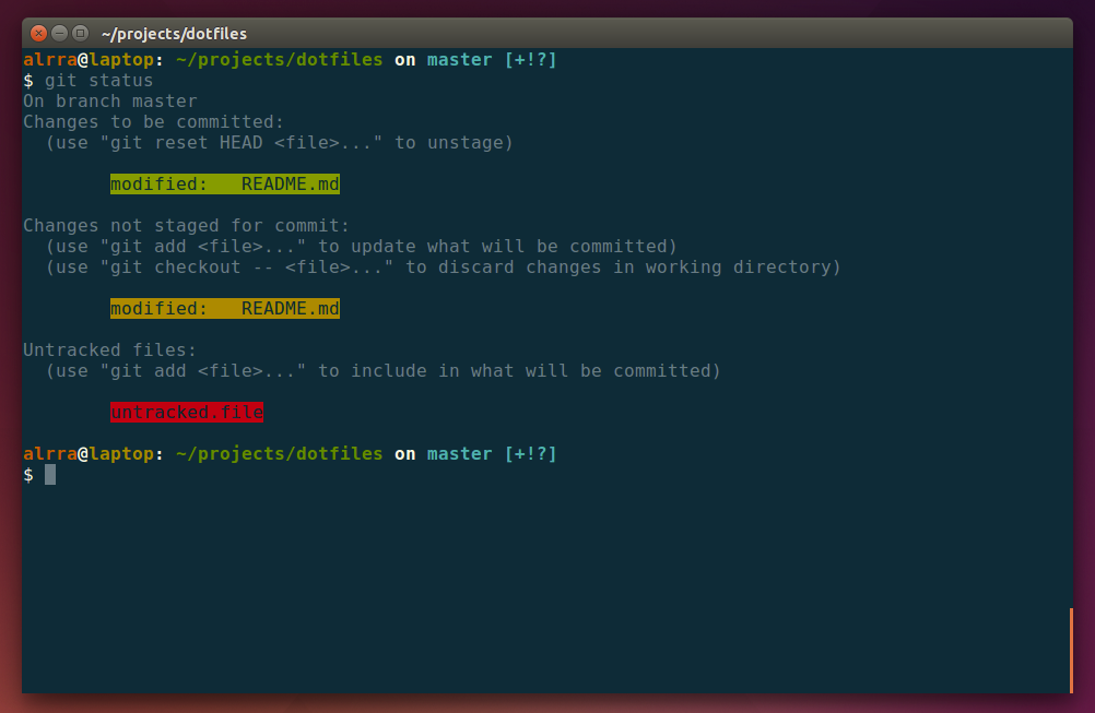 Output for Git status on Ubuntu