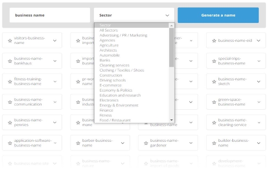 Business Name Generator select industry