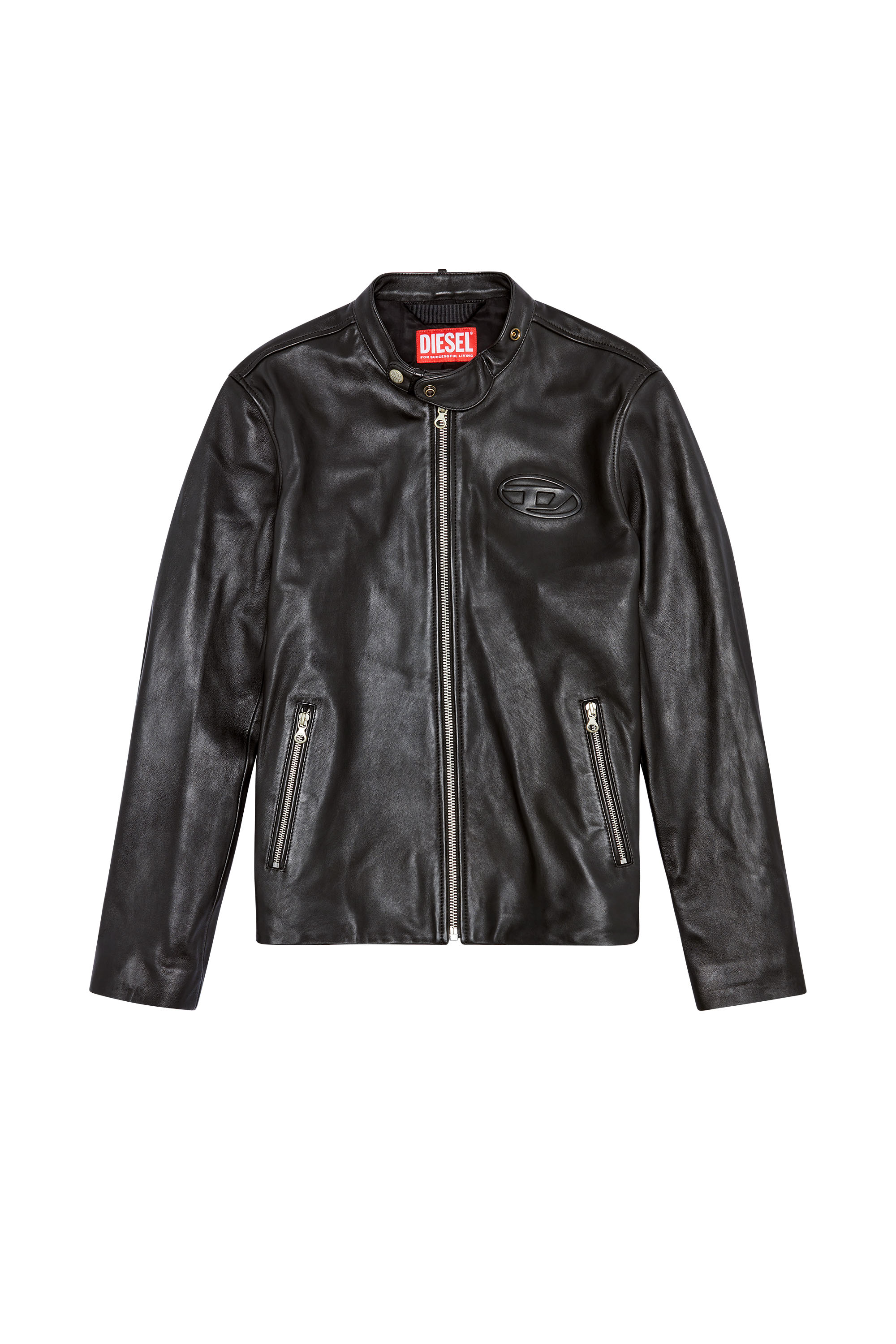 Diesel - L-METALO, Man Leather biker jacket with distressed logo in Black - Image 4