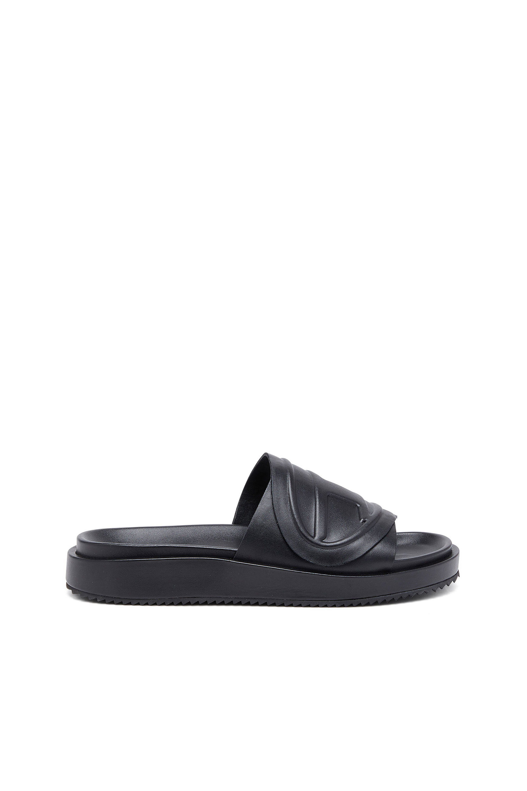 Diesel - SA-SLIDE D OVAL, Unisex Sa-Slide D-PU slides with embossed Oval D in Black - Image 1