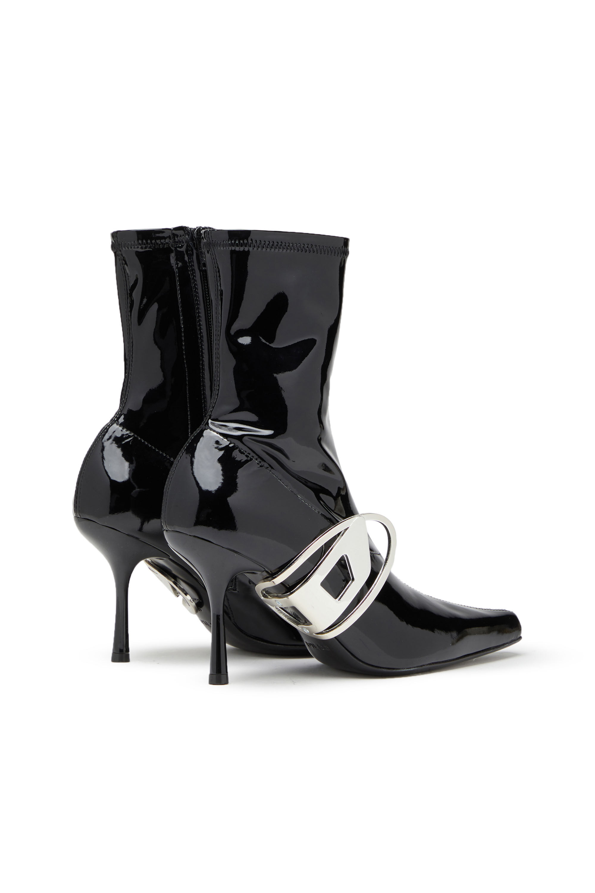 Diesel - D-ECLIPSE BT, Woman D-Eclipse BT - Patent ankle boots with oval D plaque in Black - Image 3