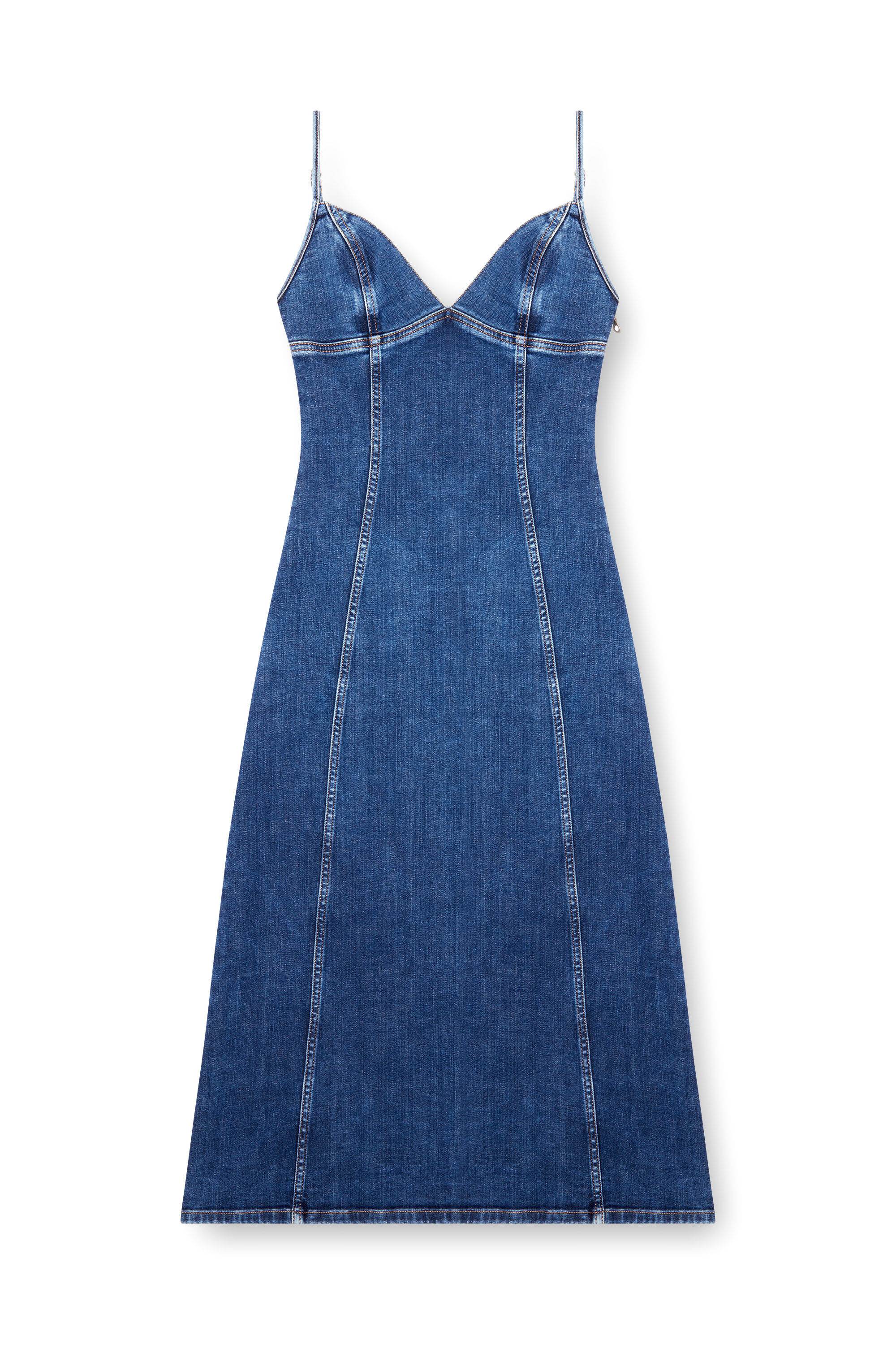 Diesel - DE-FULVY-DRESS-D, Woman's Strappy midi dress in denim in Blue - 2