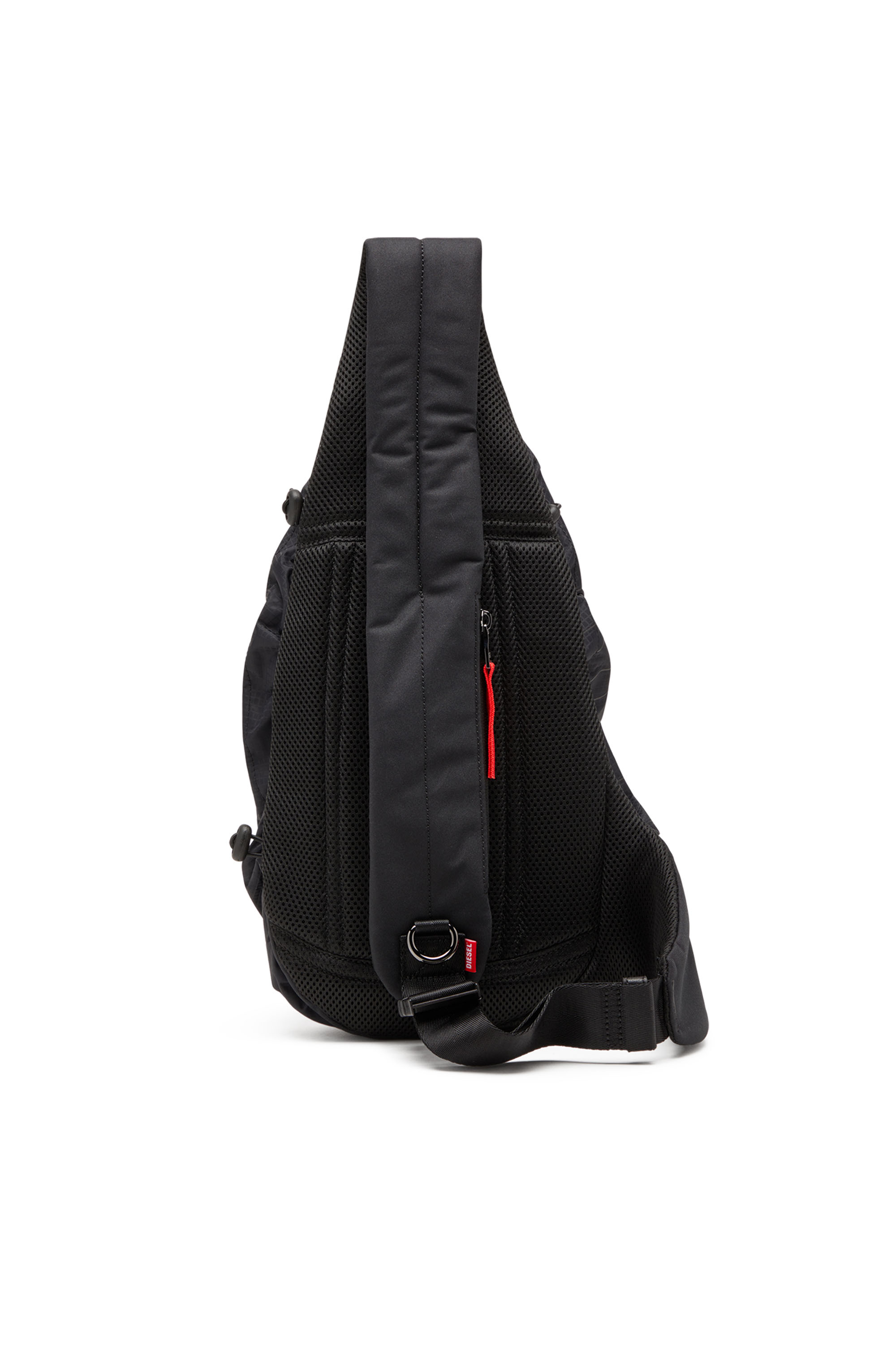 Diesel - ZIP-D SLING BAG X, Man Sling backpack in check-jacquard shell in Black - Image 2