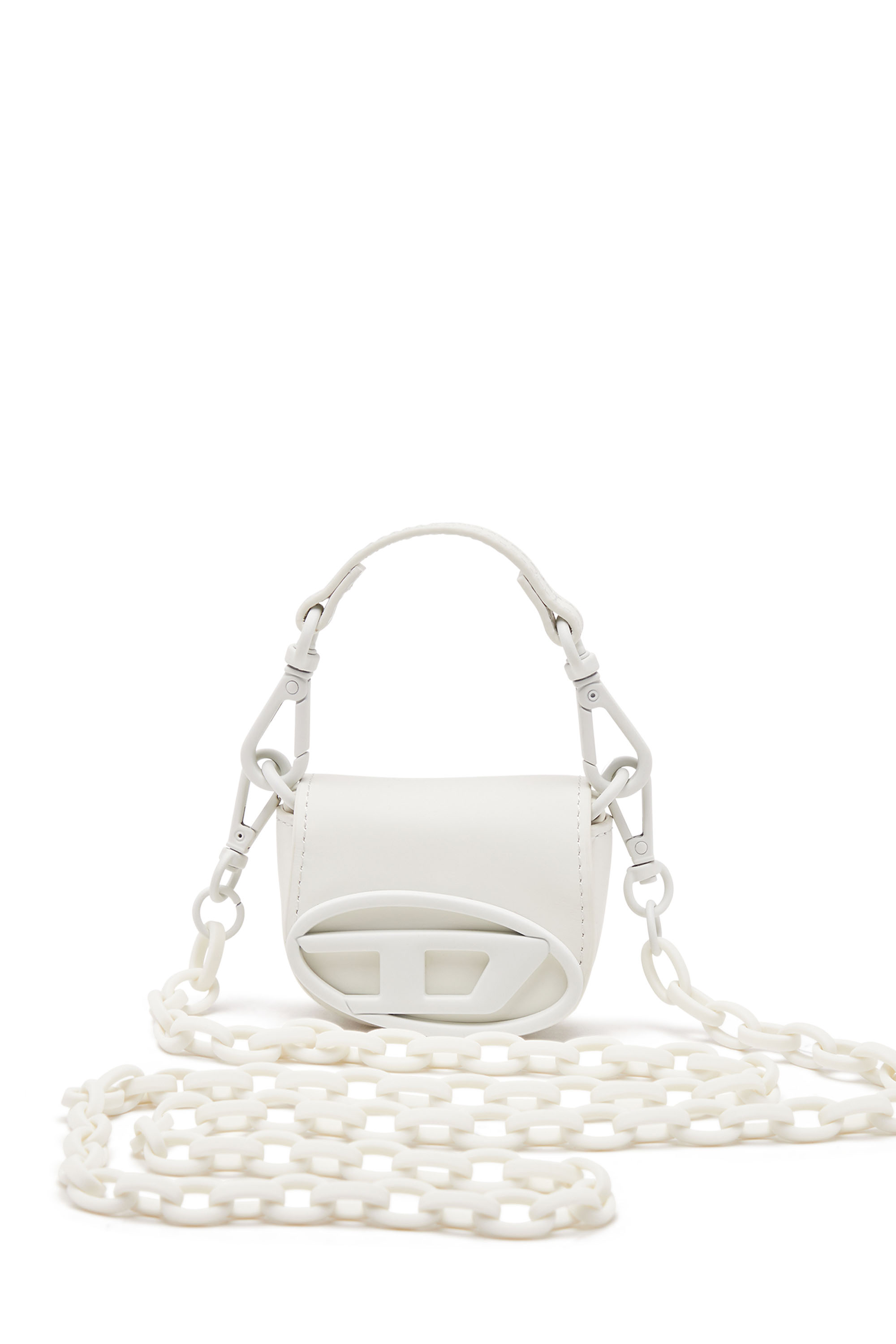 Diesel - 1DR XXS CHAIN, Woman Iconic micro bag charm in matte leather in White - Image 1