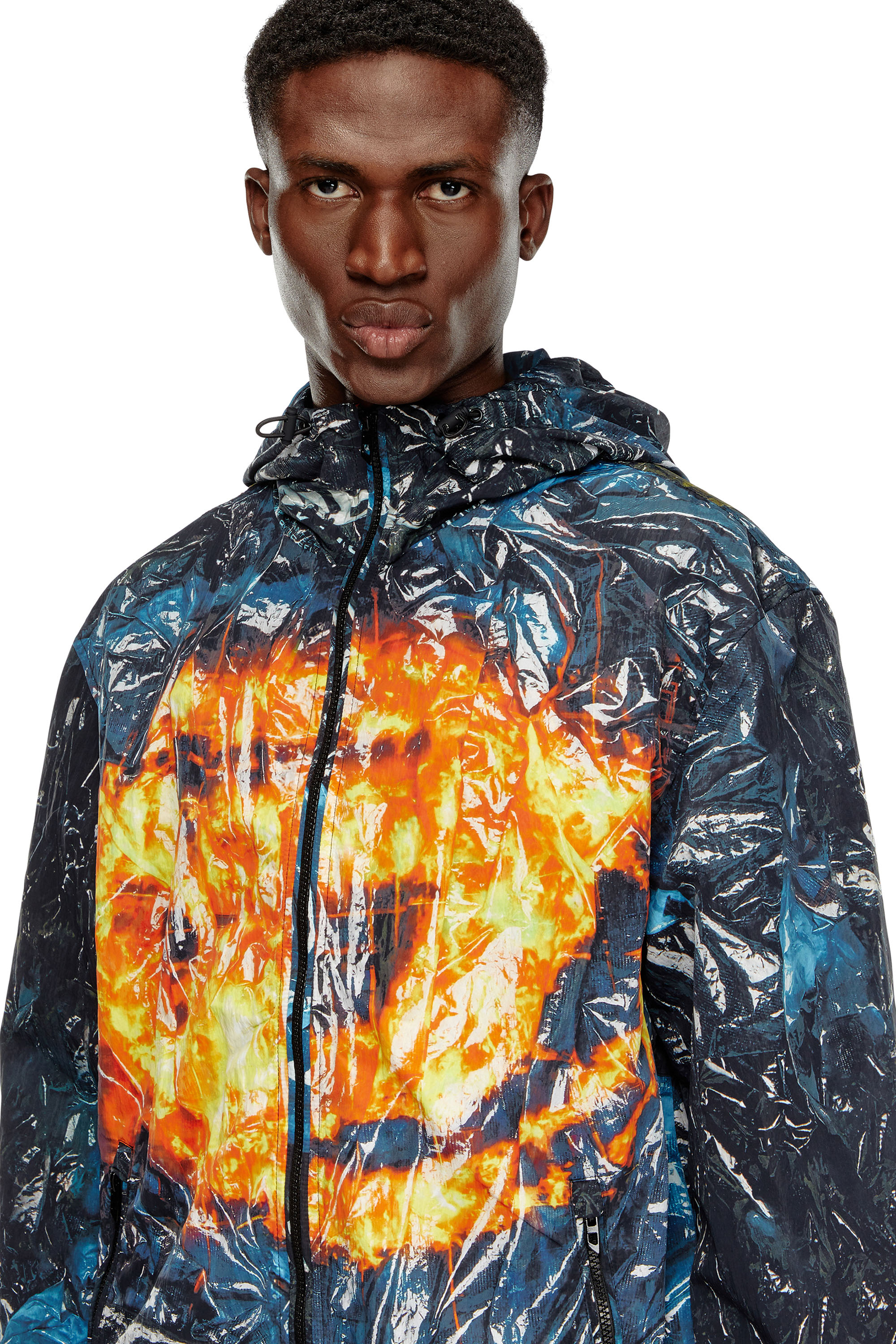 Diesel - J-WARRETT-POSTER, Man Hooded windbreaker with poster print in Multicolor - Image 5