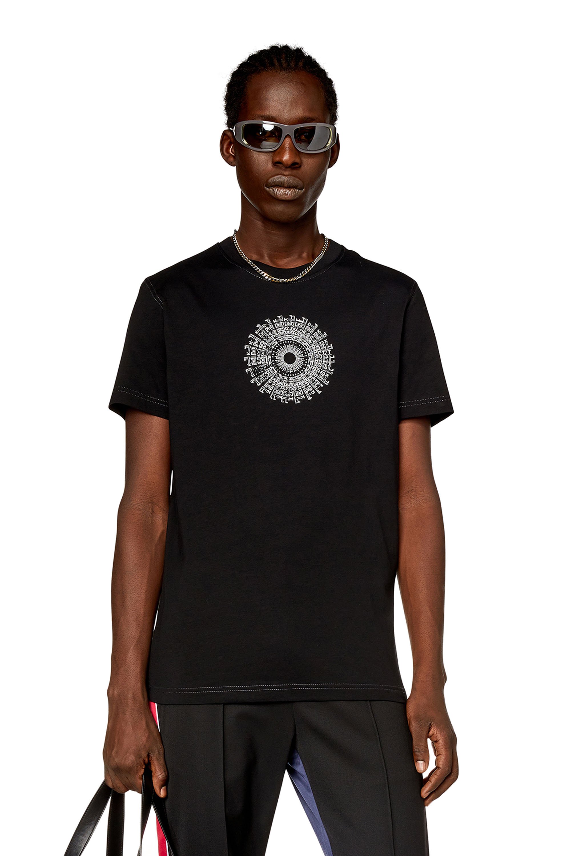 Diesel - T-DIEGOR-K71, Man T-shirt with vortex Diesel print in Black - Image 2