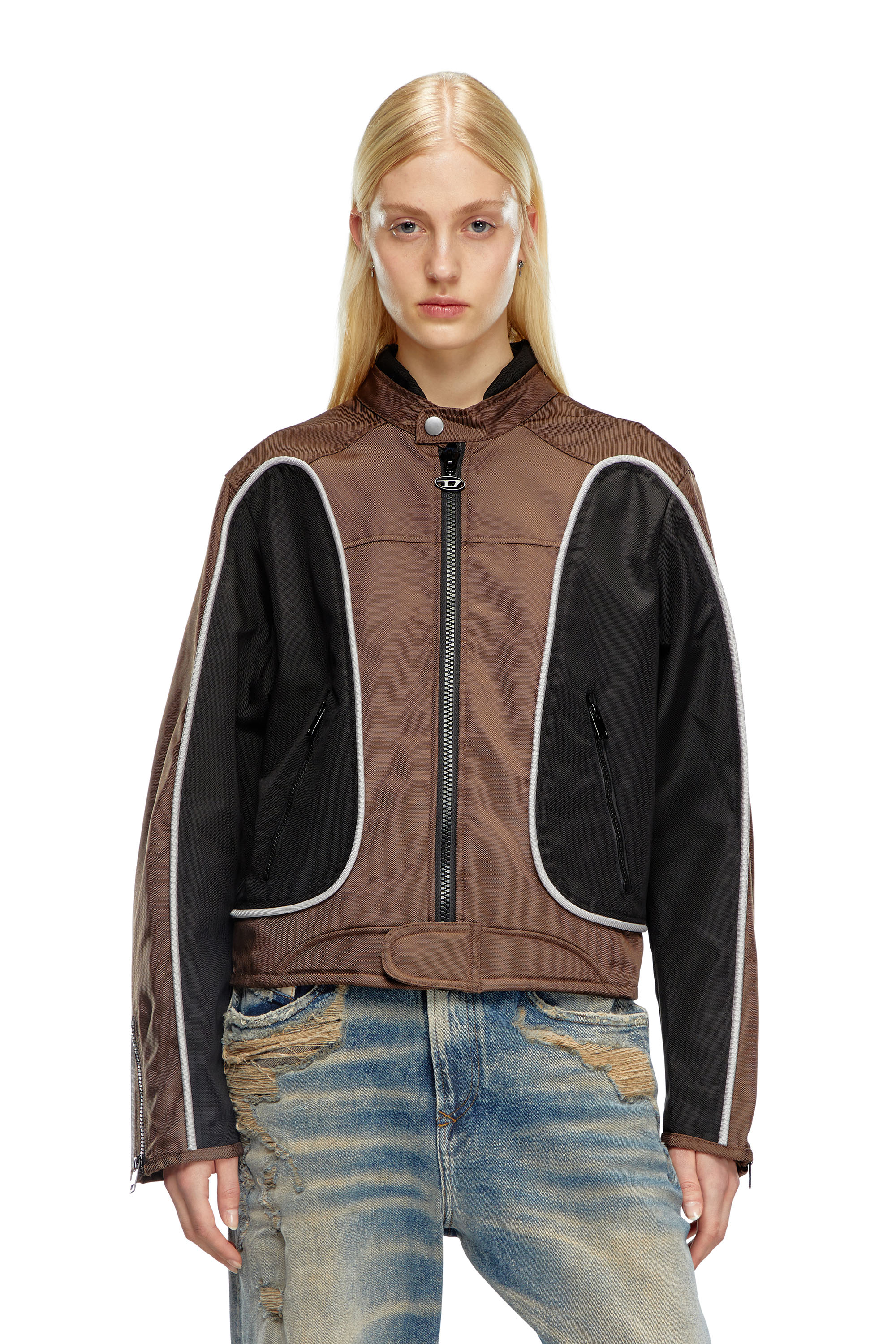 Diesel - J-BLINK, Man Biker jacket in colour-block nylon in Multicolor - Image 6