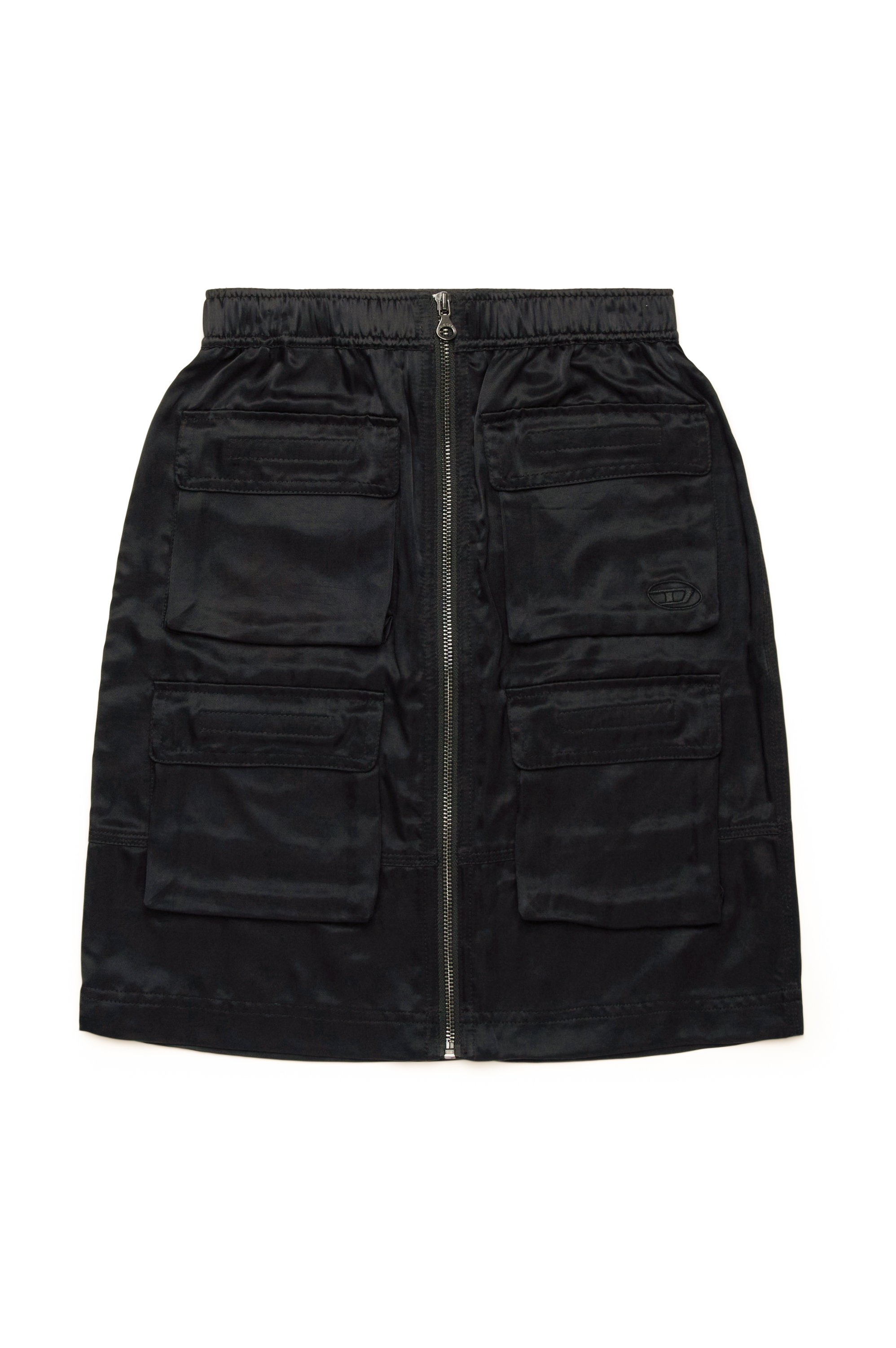 Diesel - GOMIRT, Woman Satin mini skirt with cargo pockets in Black - Image 1