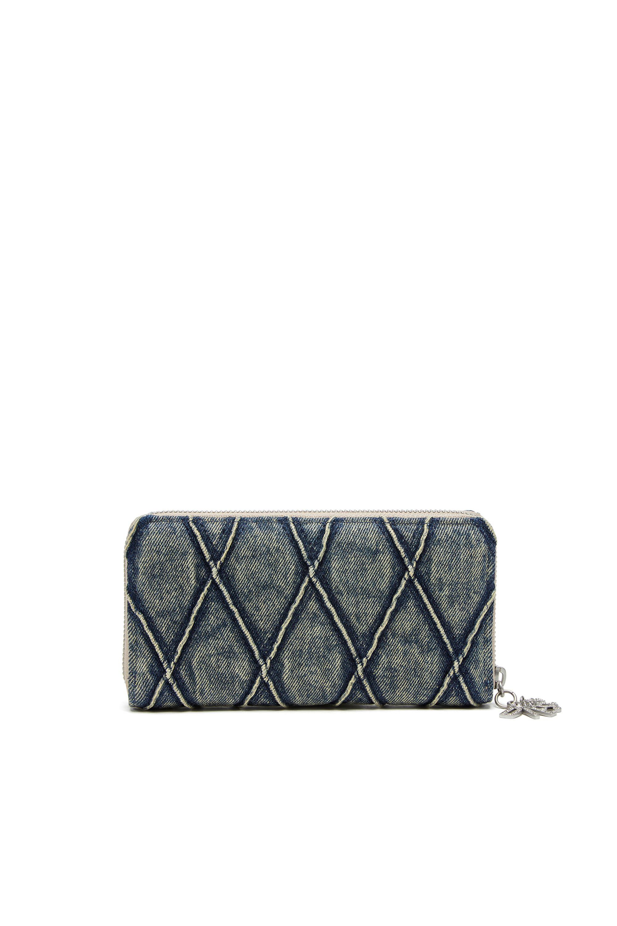 Diesel - CHARM-D CONTINENTAL ZIP L, Woman Zip wallet in Argyle quilted denim in Blue - Image 2