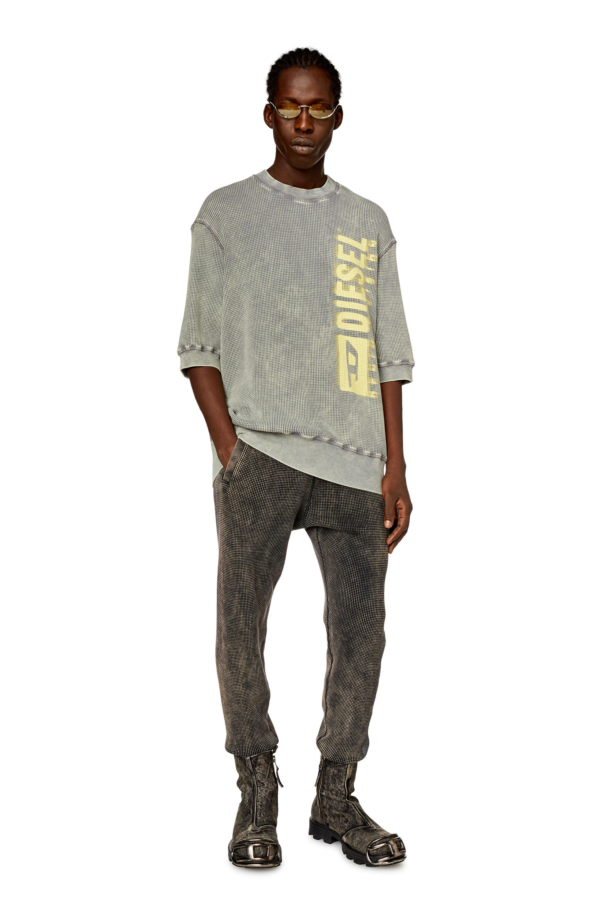 Diesel - S-COOLWAFY-N1, Man Half-sleeve sweatshirt in macro-waffle jersey in Grey - Image 1