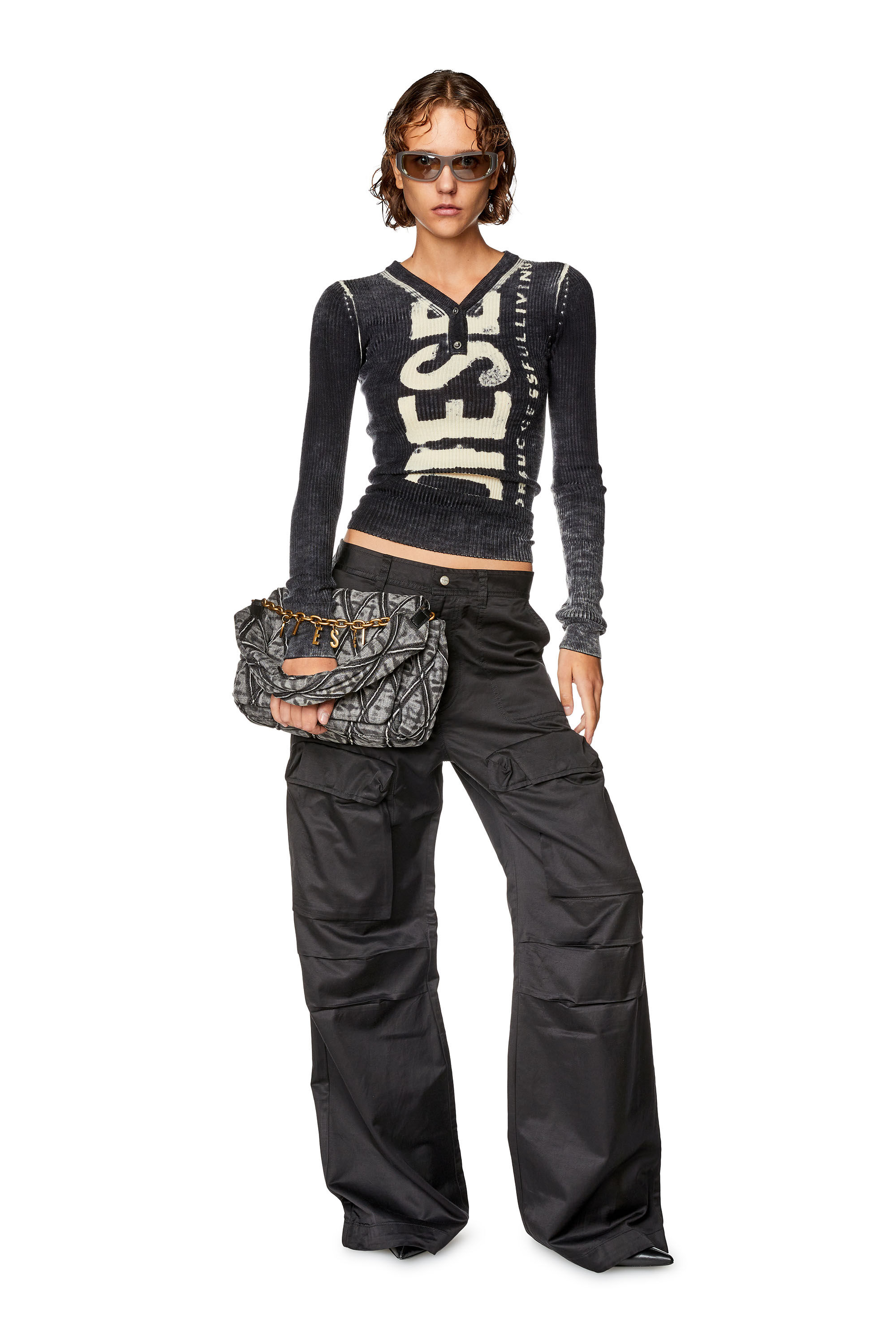 Diesel - P-MALVAROSA-NEW, Woman Cargo pants in slub satin in Black - Image 1