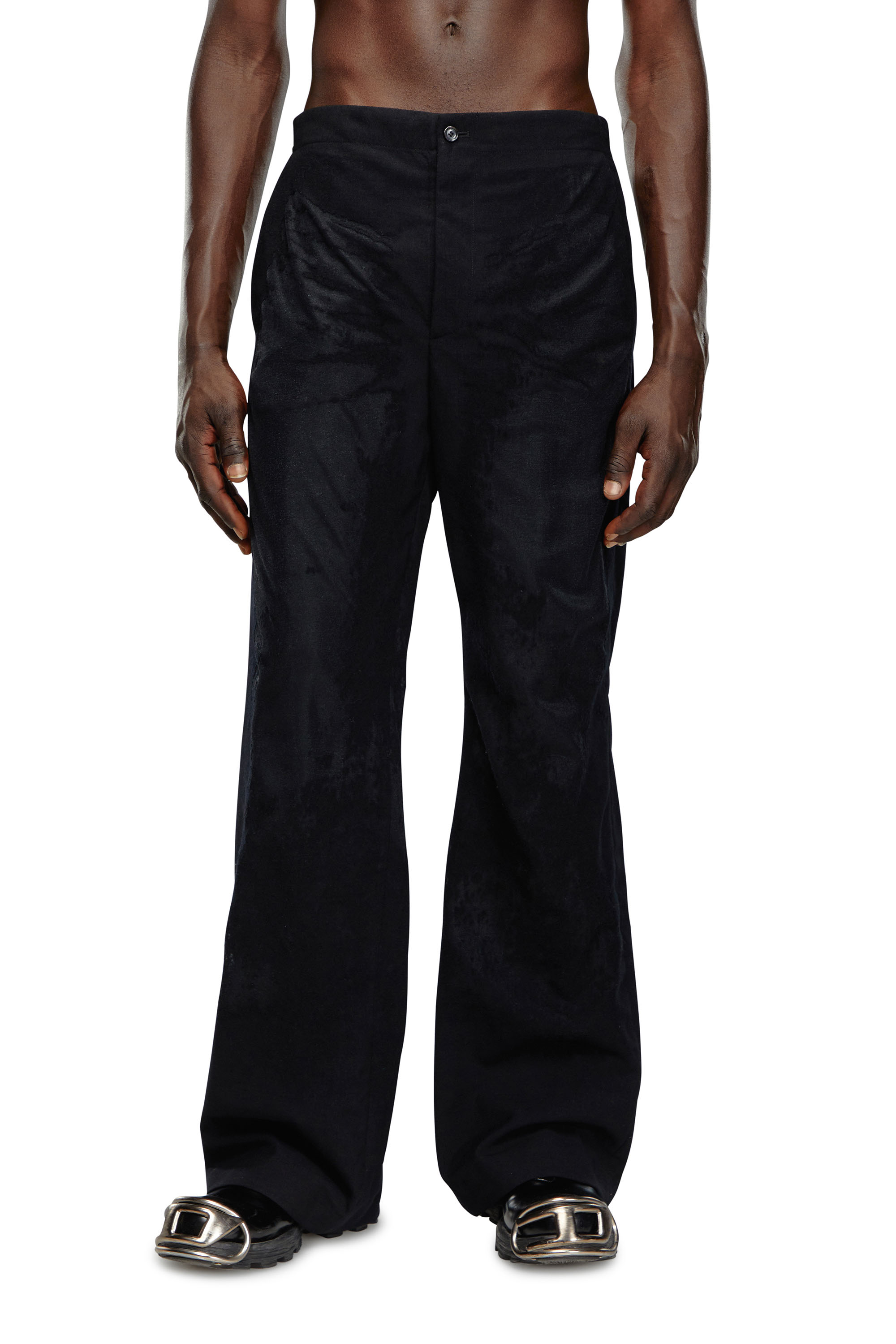 Diesel - P-STANLY-A, Man Pants in burn-out cool wool in Black - Image 1