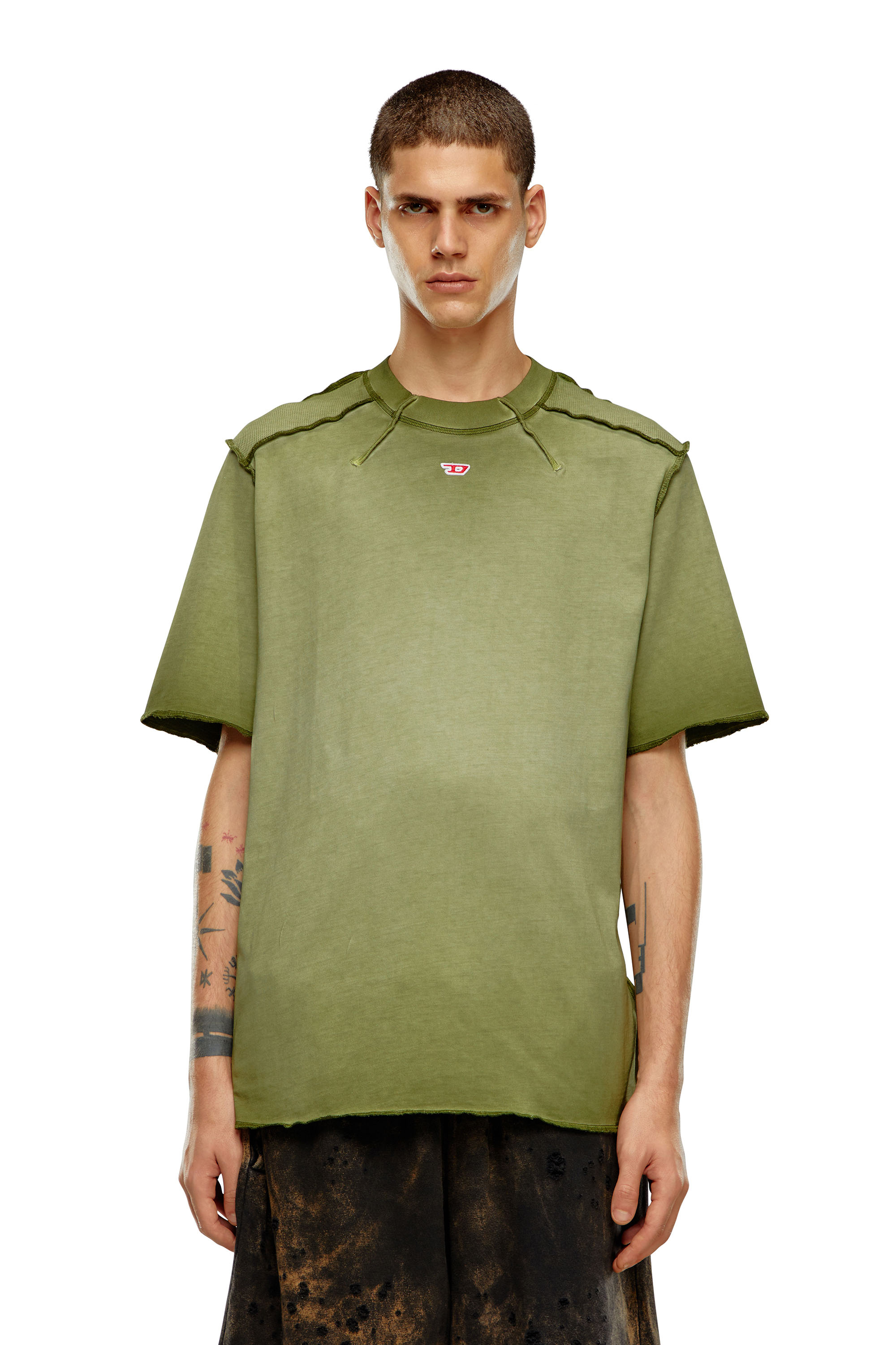 Diesel - T-ERIE-N, Herren T-Shirt mit Schultern mit Mikro-Waffel-Muster in Grün - Image 6