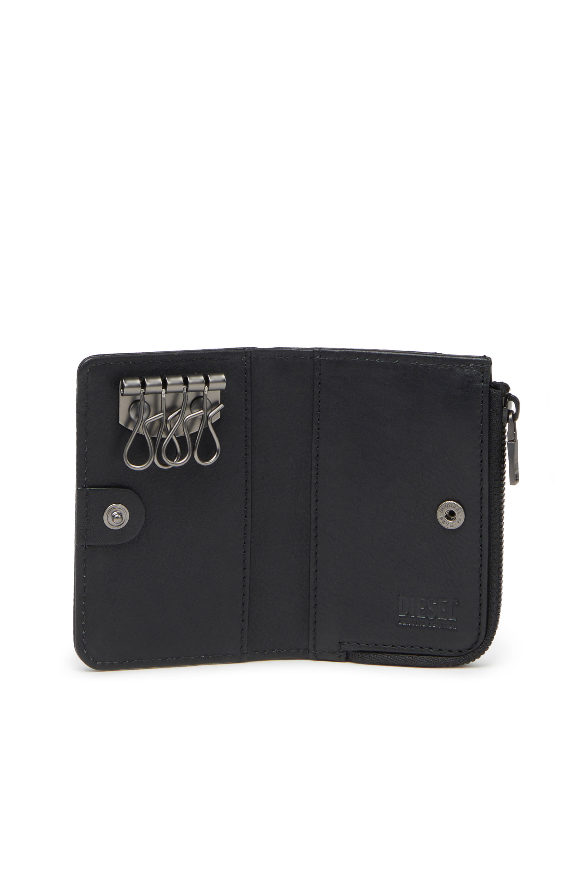 Diesel - L-ZIP KEY, Man Key case in grained leather in Black - Image 3