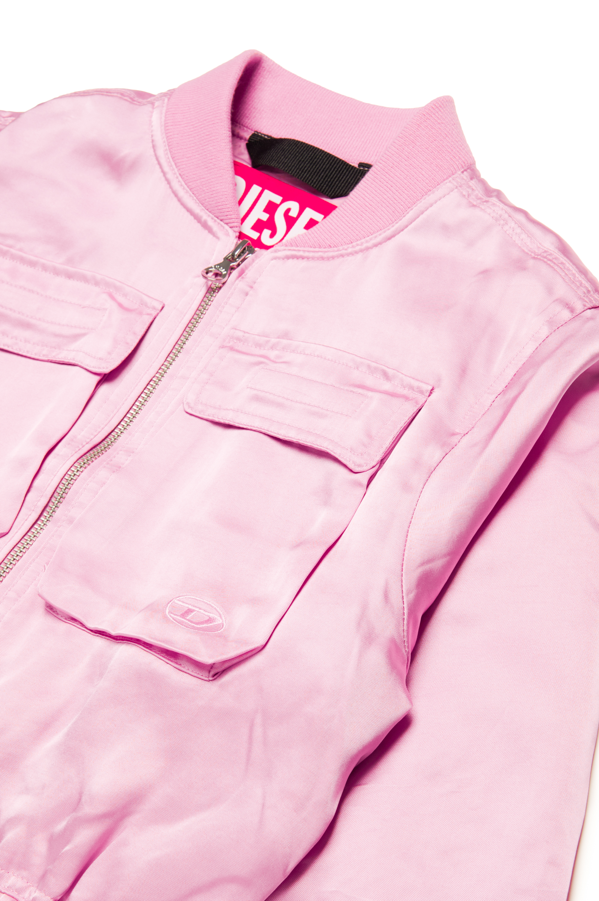 Diesel - JGKHLO, Damen Bomberjacke aus Satin mit Cargotaschen in Rosa - Image 3