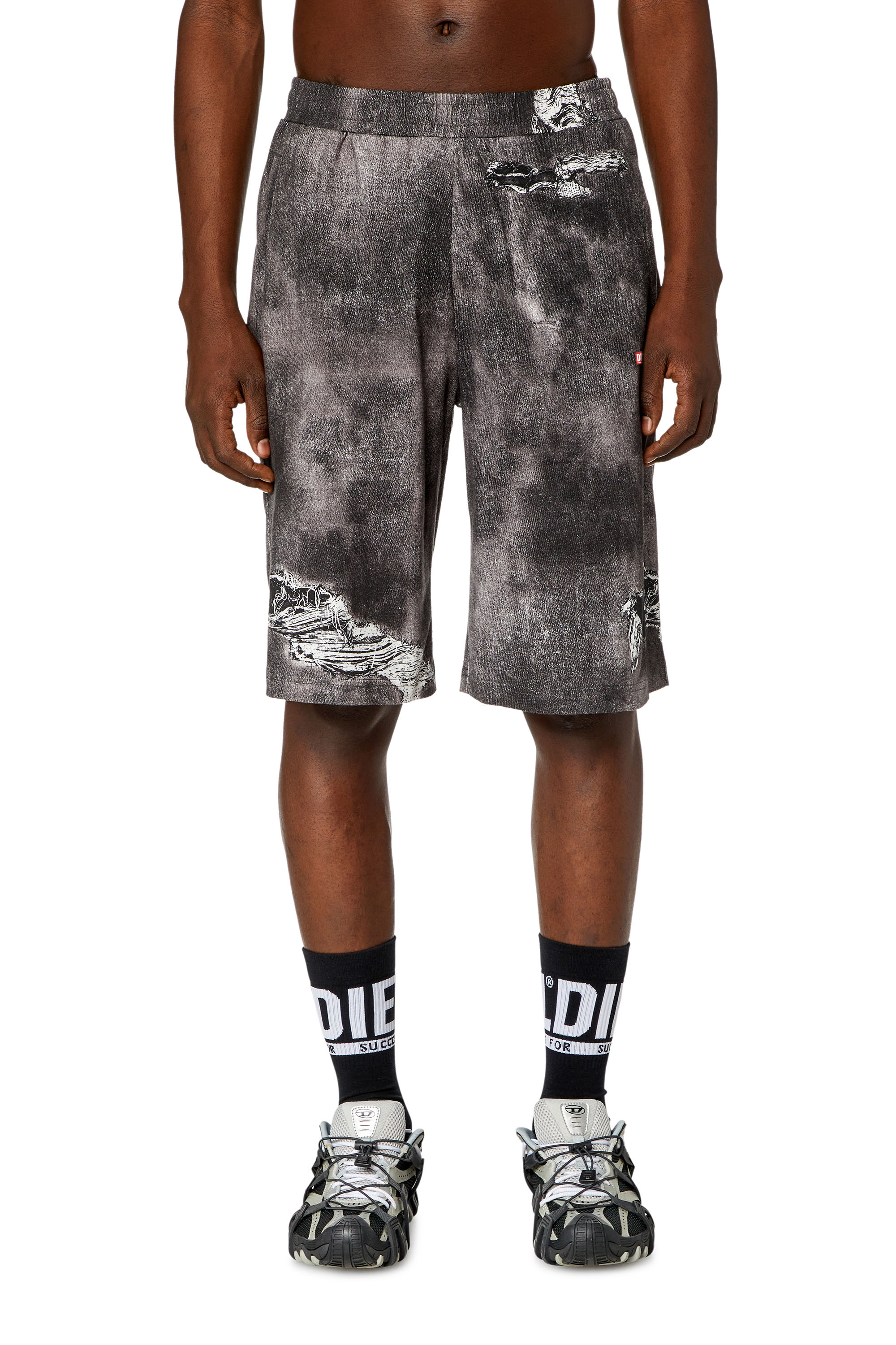 Diesel - P-STON-SHORT, Man Jersey shorts with denim print in Black - Image 1