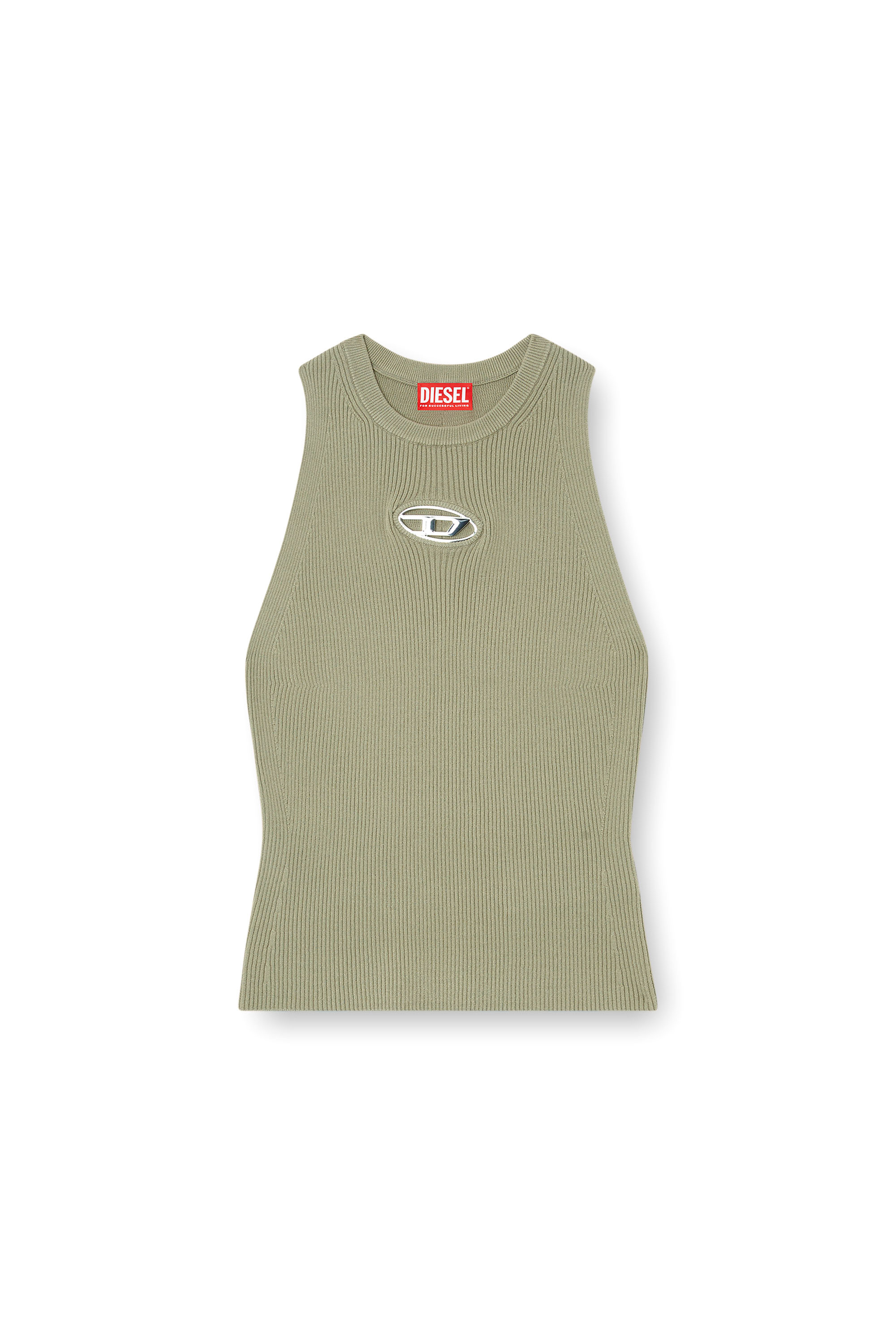 Diesel - M-CADDIX-TOP, Damen Rib-knit top with small logo plaque in Olivgrün - 3