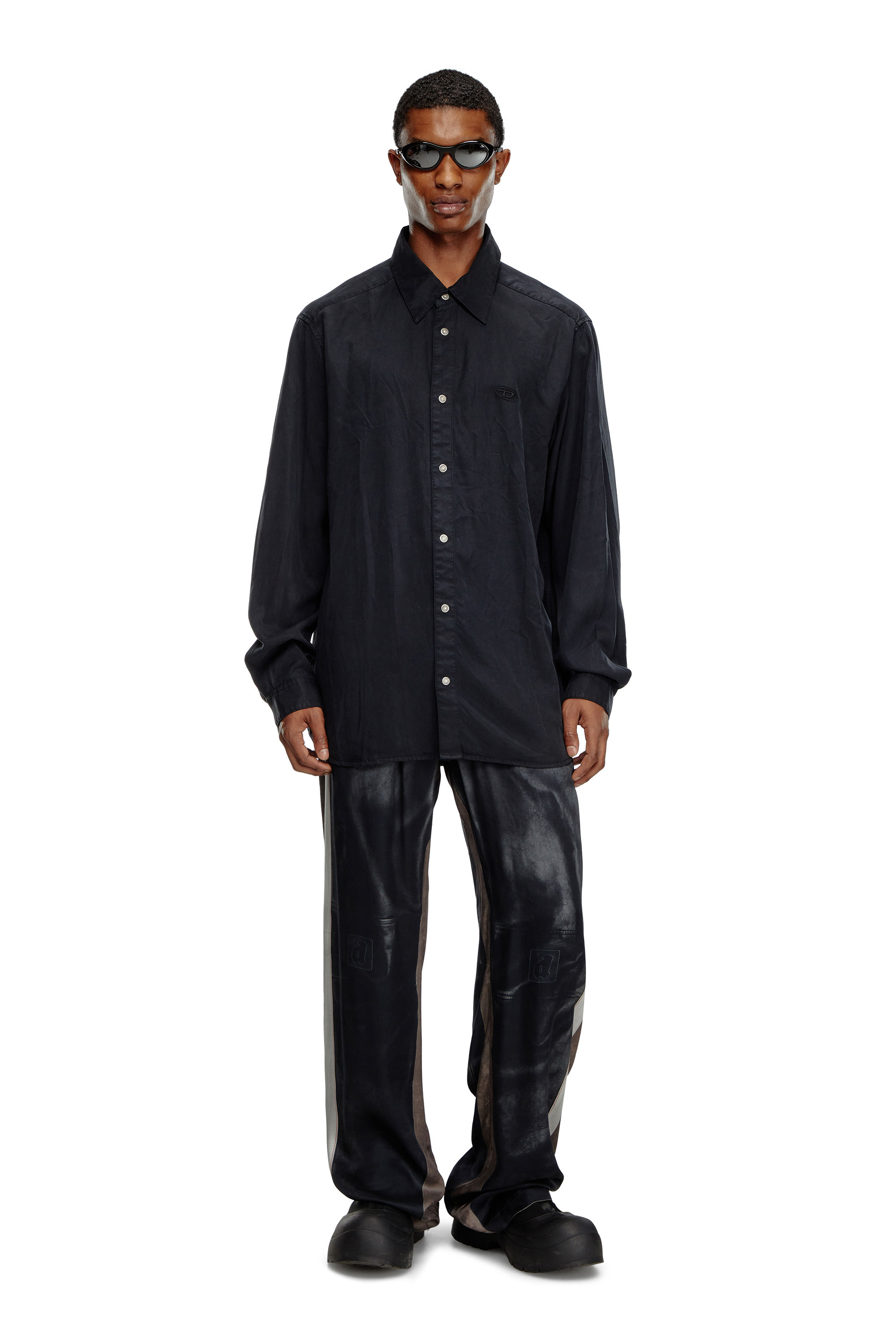 Diesel - P-AFTER, Man Viscose pants with leather-effect print in Black - Image 2