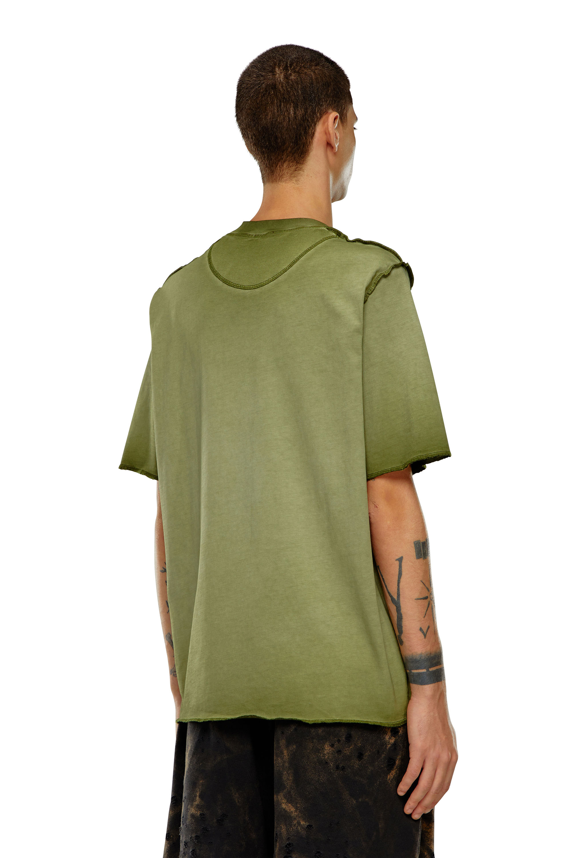 Diesel - T-ERIE-N, Herren T-Shirt mit Schultern mit Mikro-Waffel-Muster in Grün - Image 5