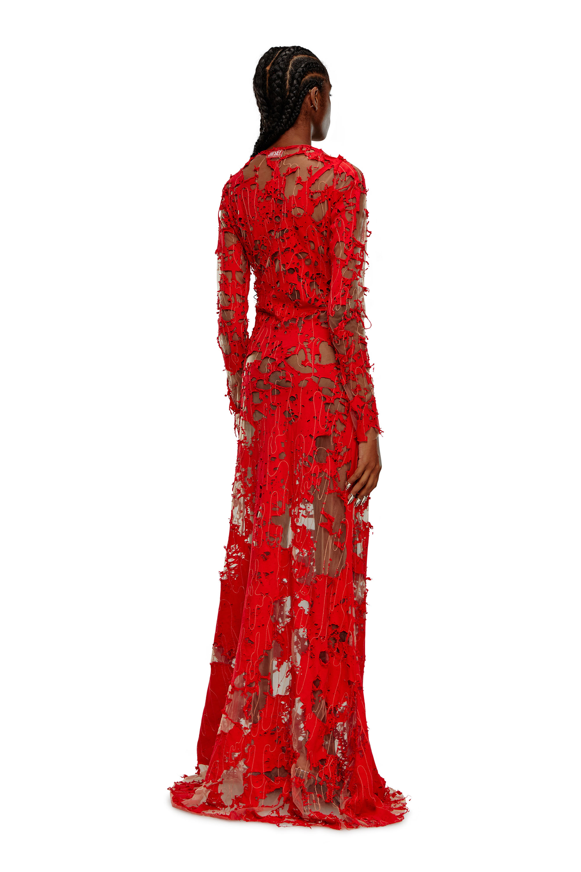 Diesel - D-LEA, Damen Langes Dévoré-Kleid aus Tüll und Jersey in Rot - Image 4