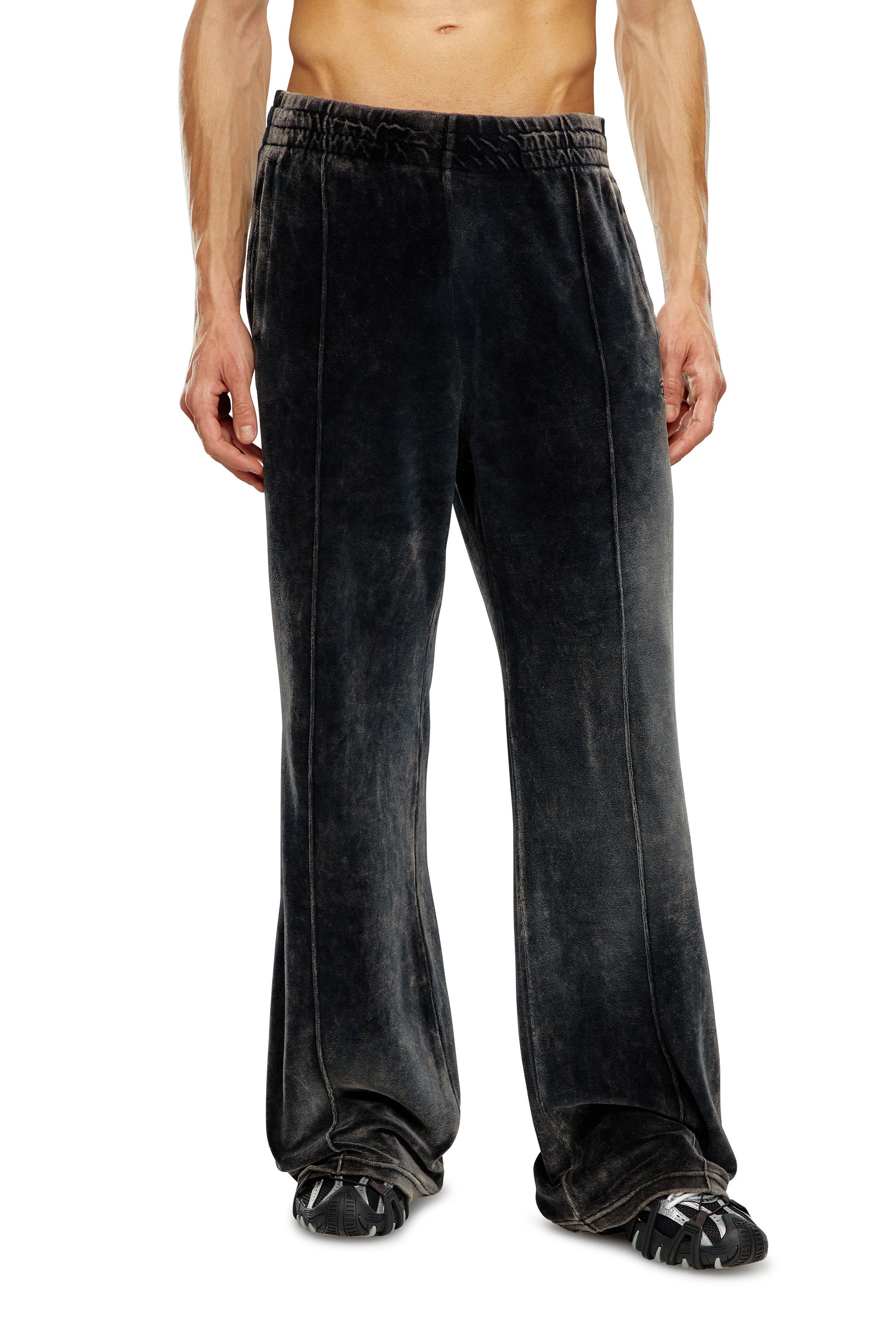 Diesel - P-OZAMP, Herren Sweathose aus Chenille in Acid-Waschung mit weitem Beinschnitt in Schwarz - Image 1