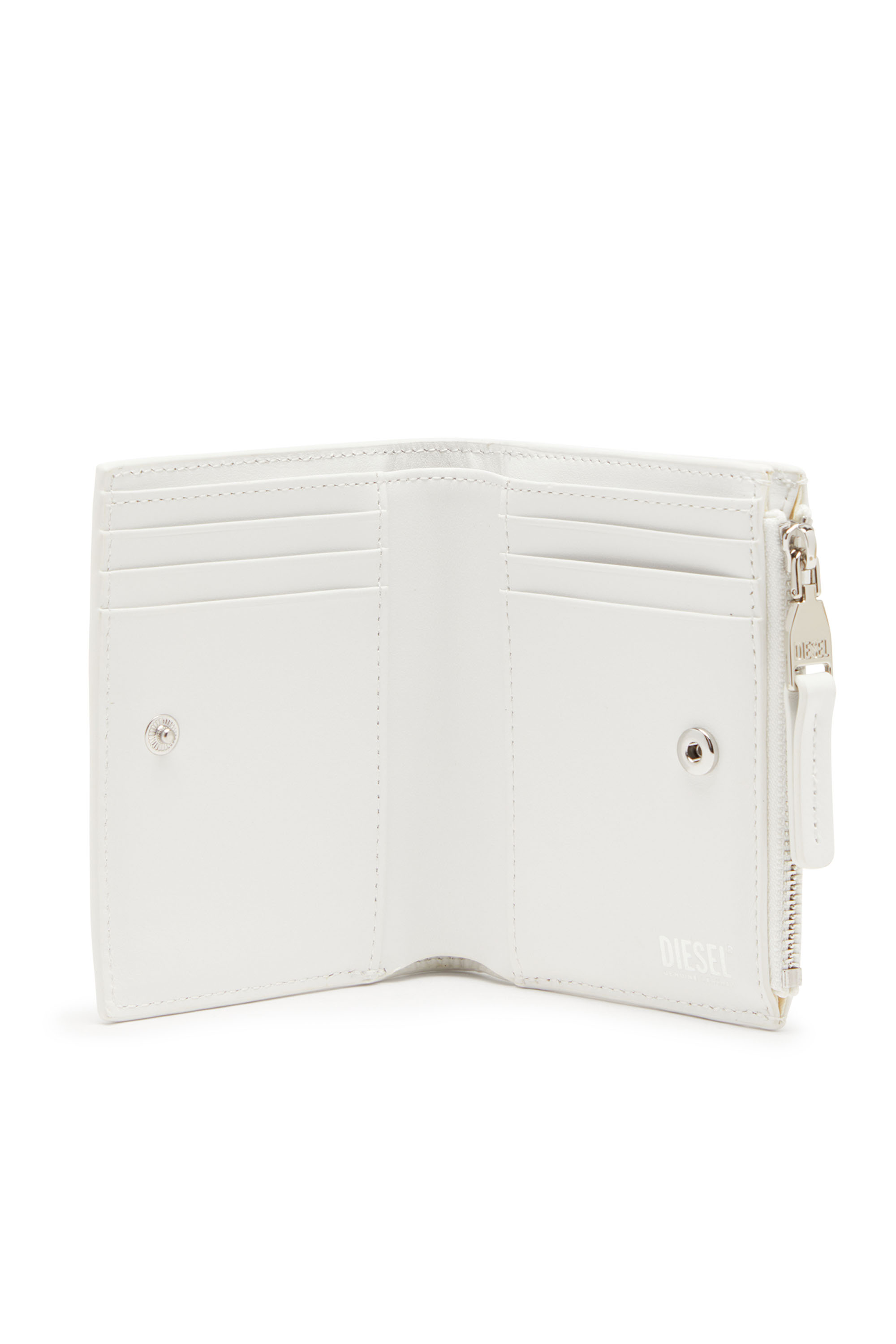 Diesel - 1DR BI-FOLD ZIP II, Damen Kleines Portemonnaie aus Leder mit Logo-Plakette in Weiss - Image 3