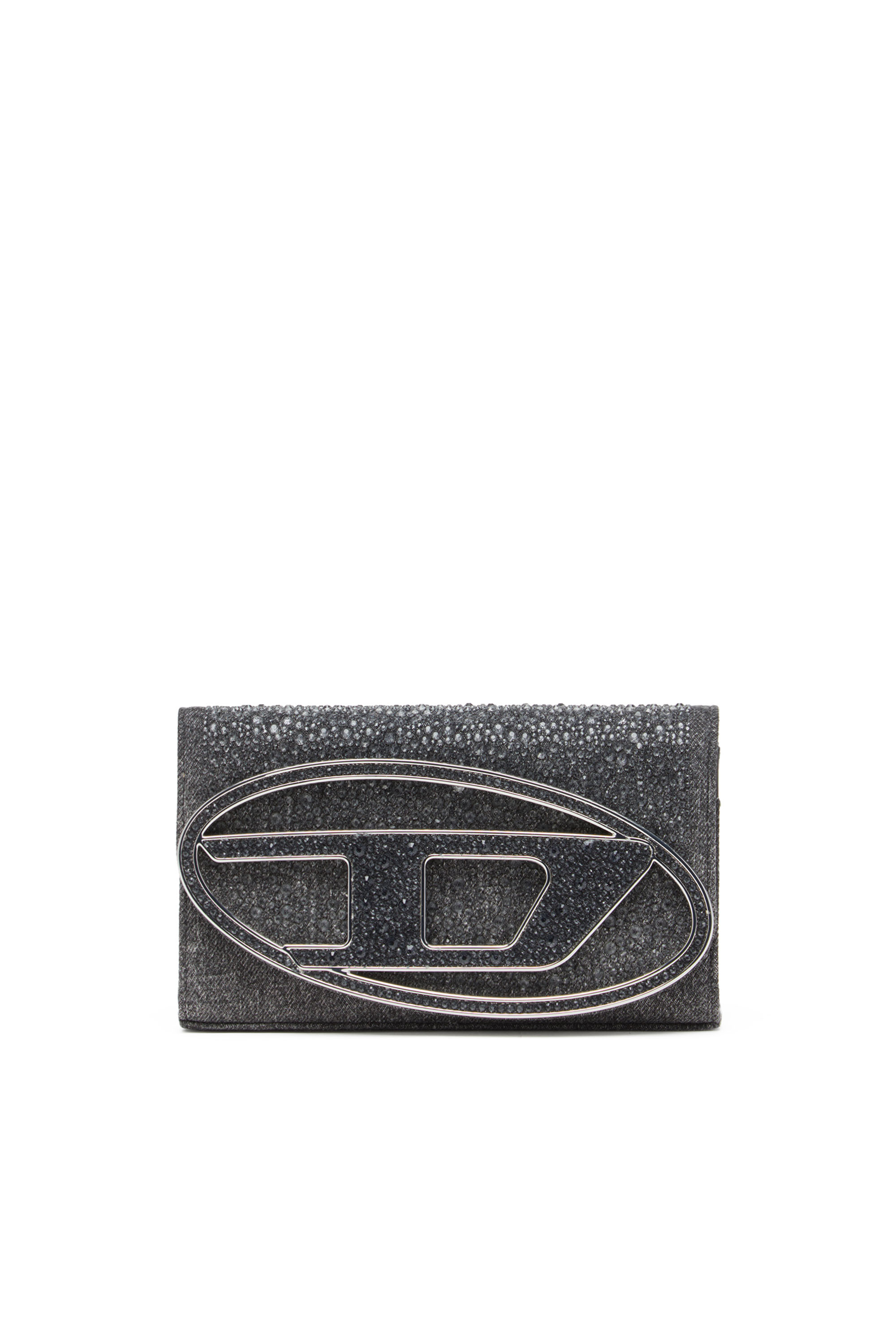 Diesel - 1DR WALLET STRAP, Damen Portemonnaie-Tasche aus Kristall-Denim in Schwarz - Image 1