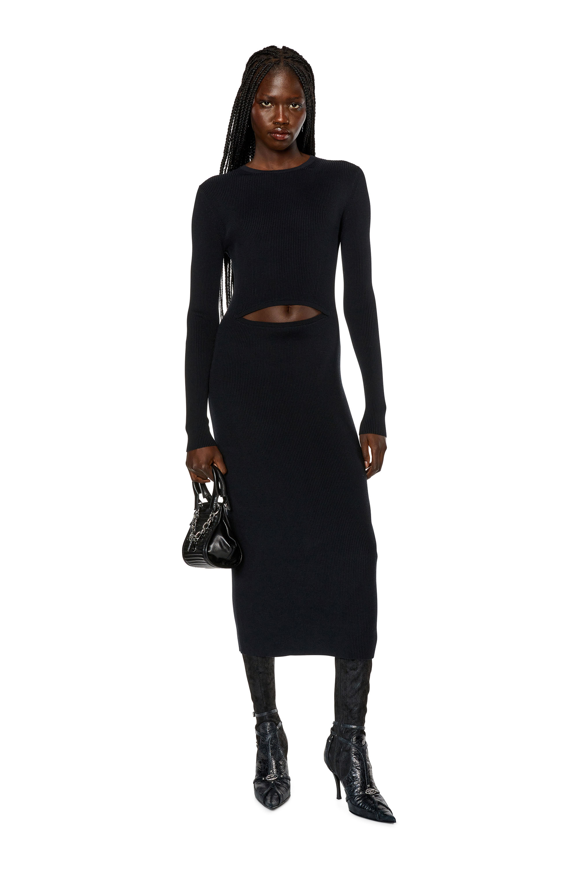 Diesel - M-PELAGOS, Damen Kleid aus Wollmischgewebe mit Cutout in Schwarz - Image 1
