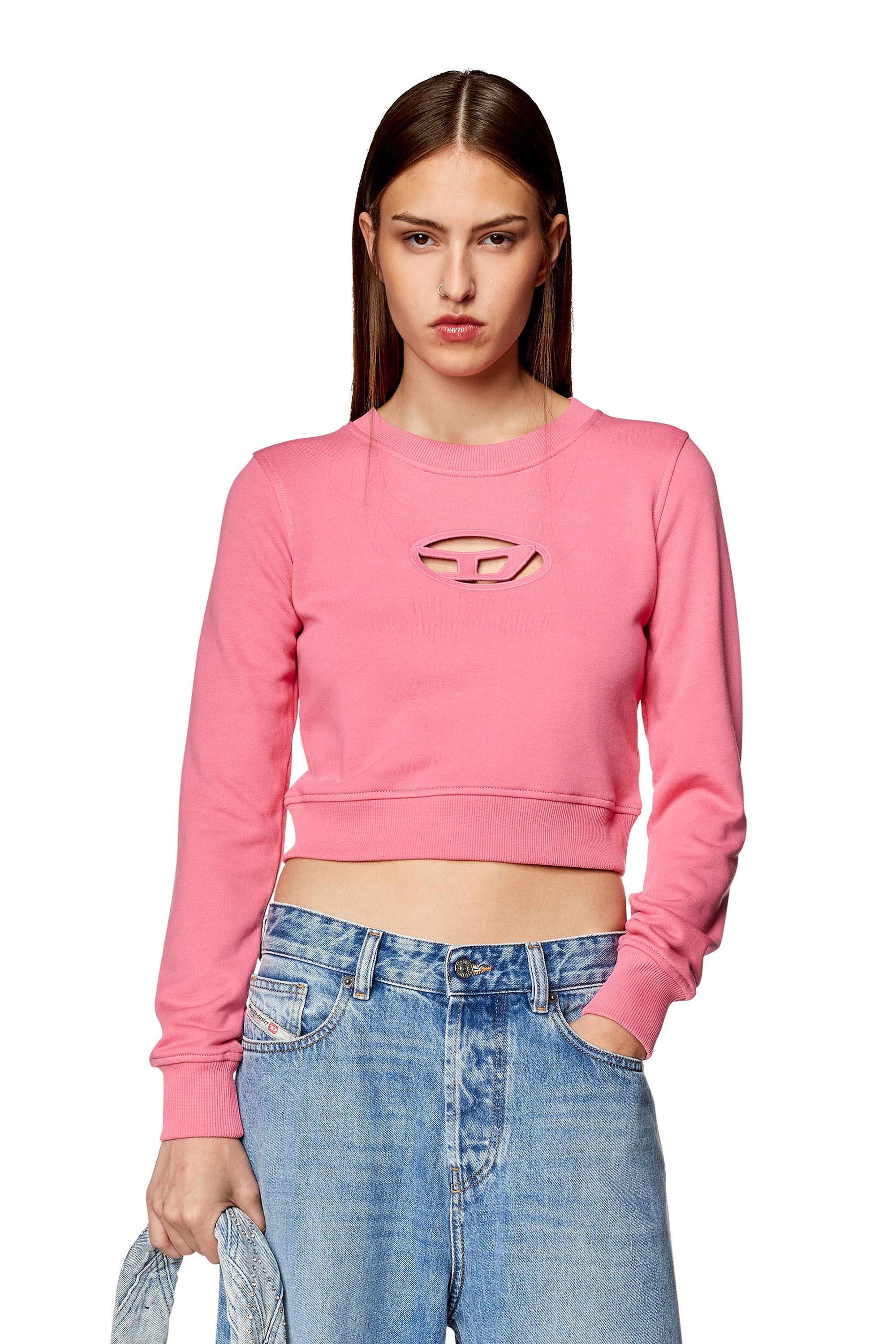 Diesel - F-SLIMMY-OD, Damen Kurzes Sweatshirt mit Cutout-Logo in Rosa - Image 1