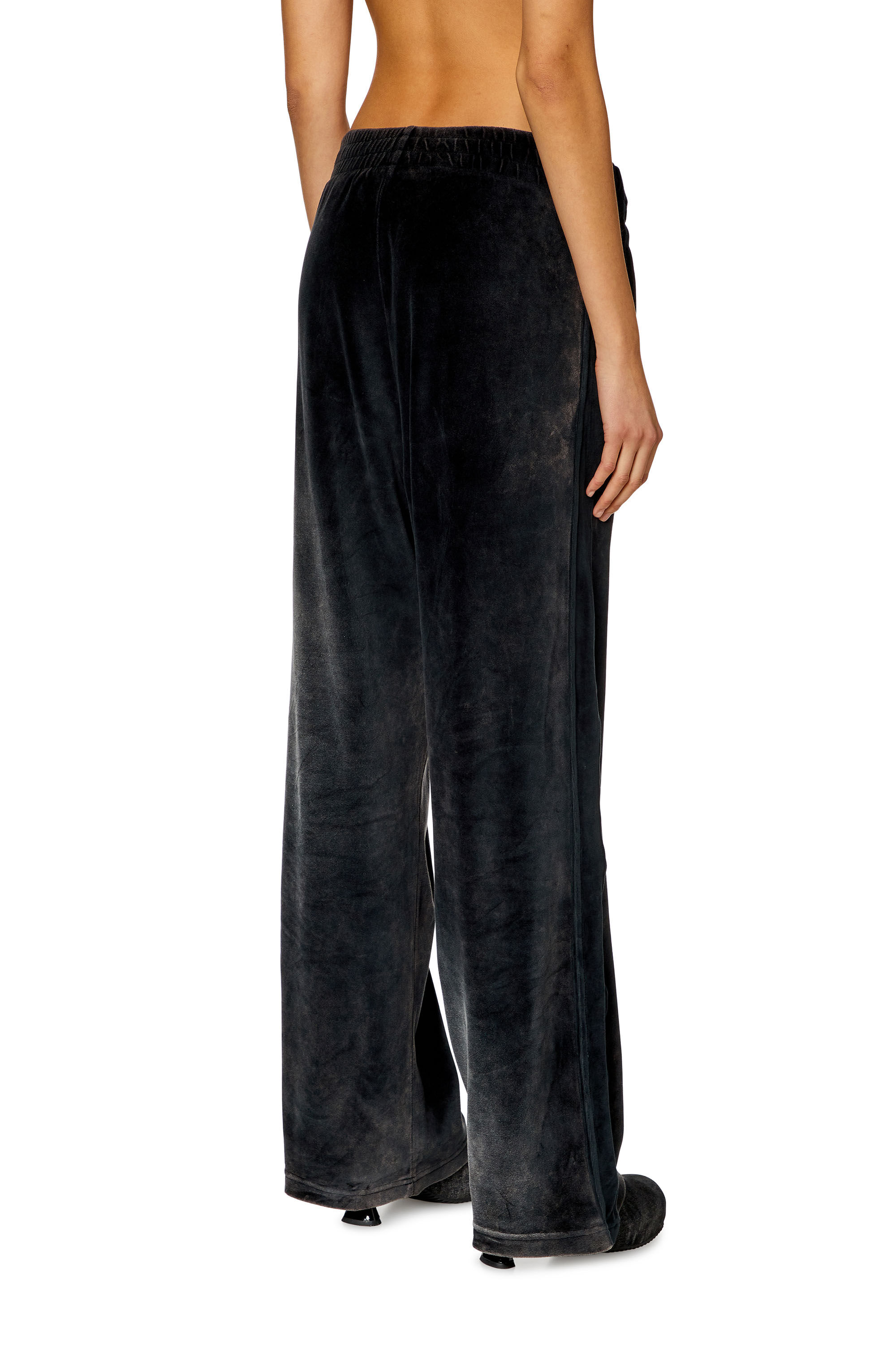 Diesel - P-MARTYN, Woman's Acid-wash chenille wide-leg sweatpants in Black - 4