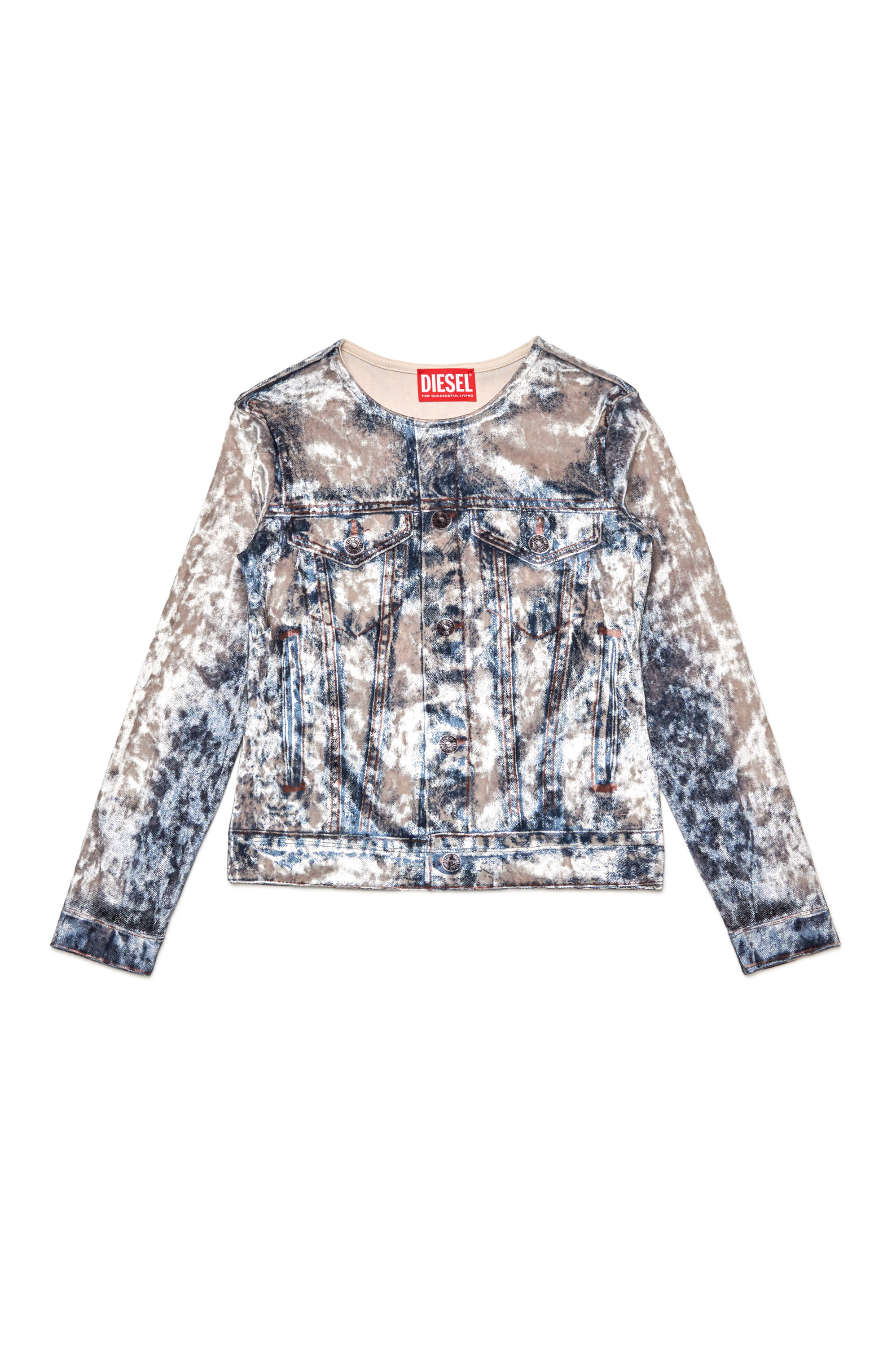 Diesel - TCLAUVET, Damen Langarm-Top mit Trompe l'oeil-Print in Hellblau - 1