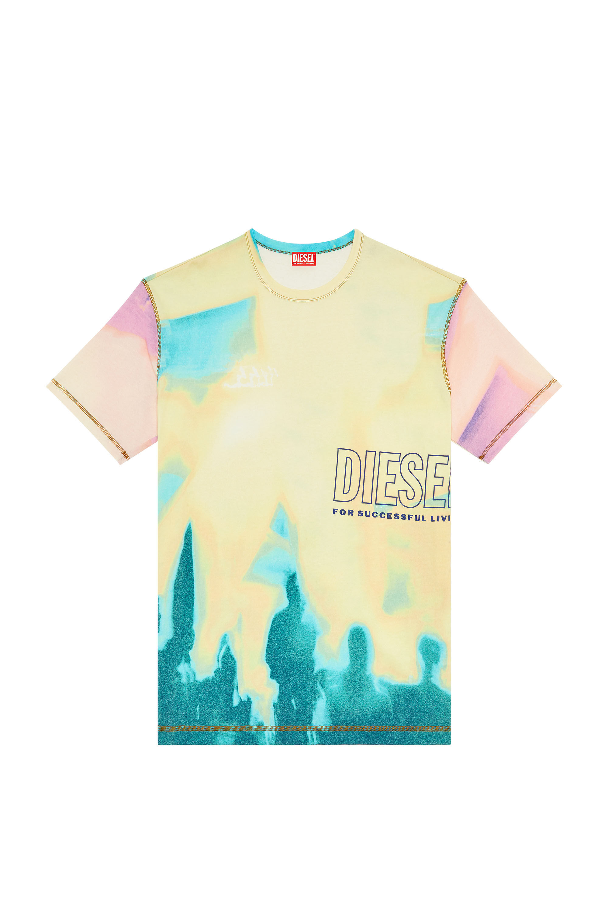 Diesel - T-WASH-COLOR, Herren T-Shirt mit verwaschenem Pastell-Print in Gelb - Image 2