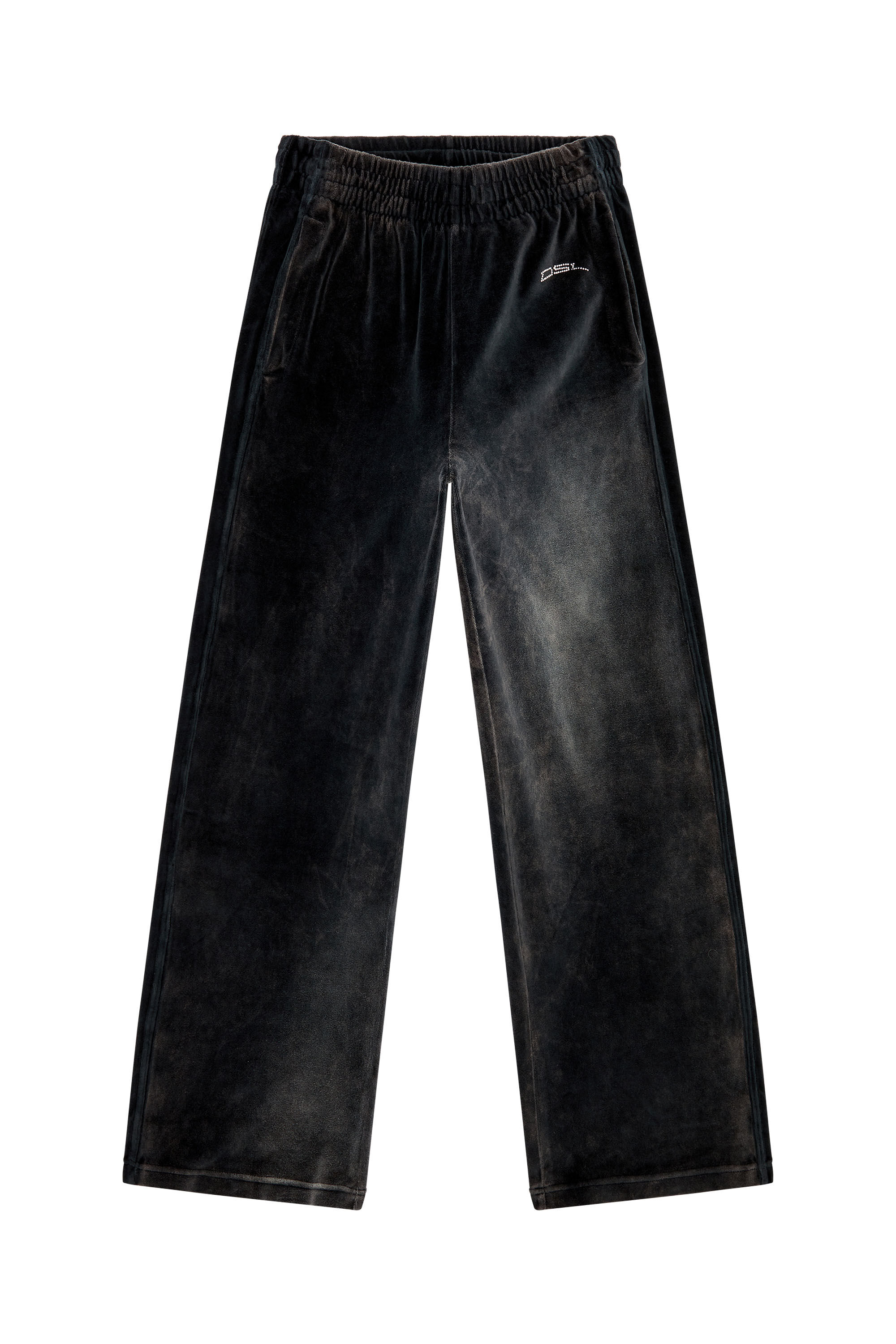 Diesel - P-MARTYN, Woman's Acid-wash chenille wide-leg sweatpants in Black - 2