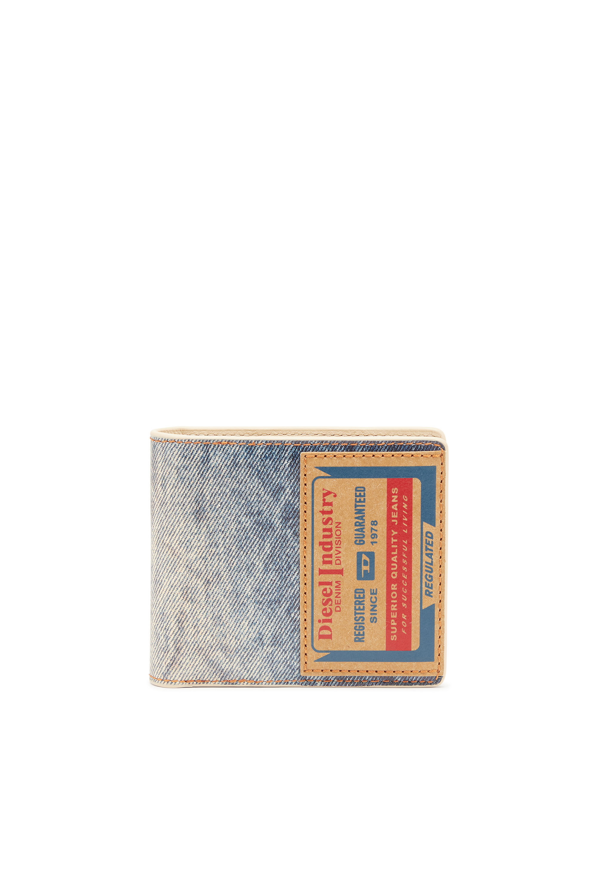 Diesel - JACKRON BI-FOLD COIN S, Herren Bifold-Portemonnaie aus Leder mit Denim-Print in Blau - Image 1