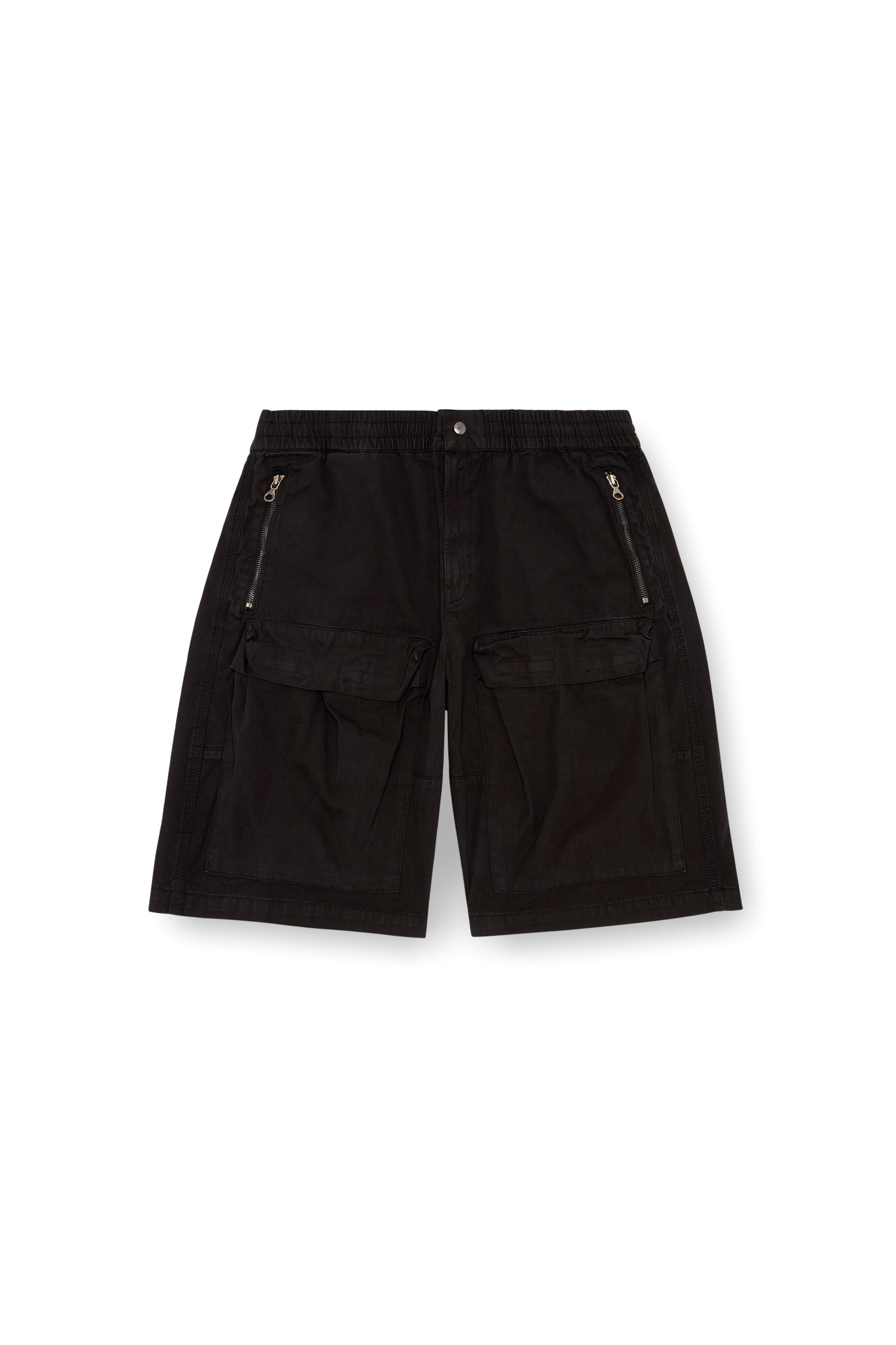 Diesel - P-BEECK-SHORT, Man's Cargo shorts in faded organic cotton in Black - 2