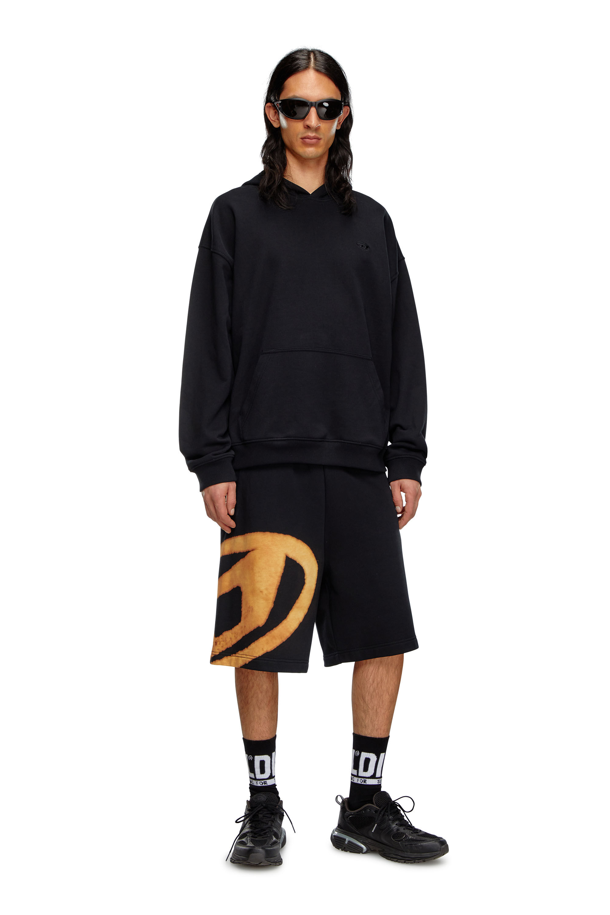 Diesel - P-CROW-BLEACH, Man's Sweat shorts with bleached logo in Black/Orange - 1