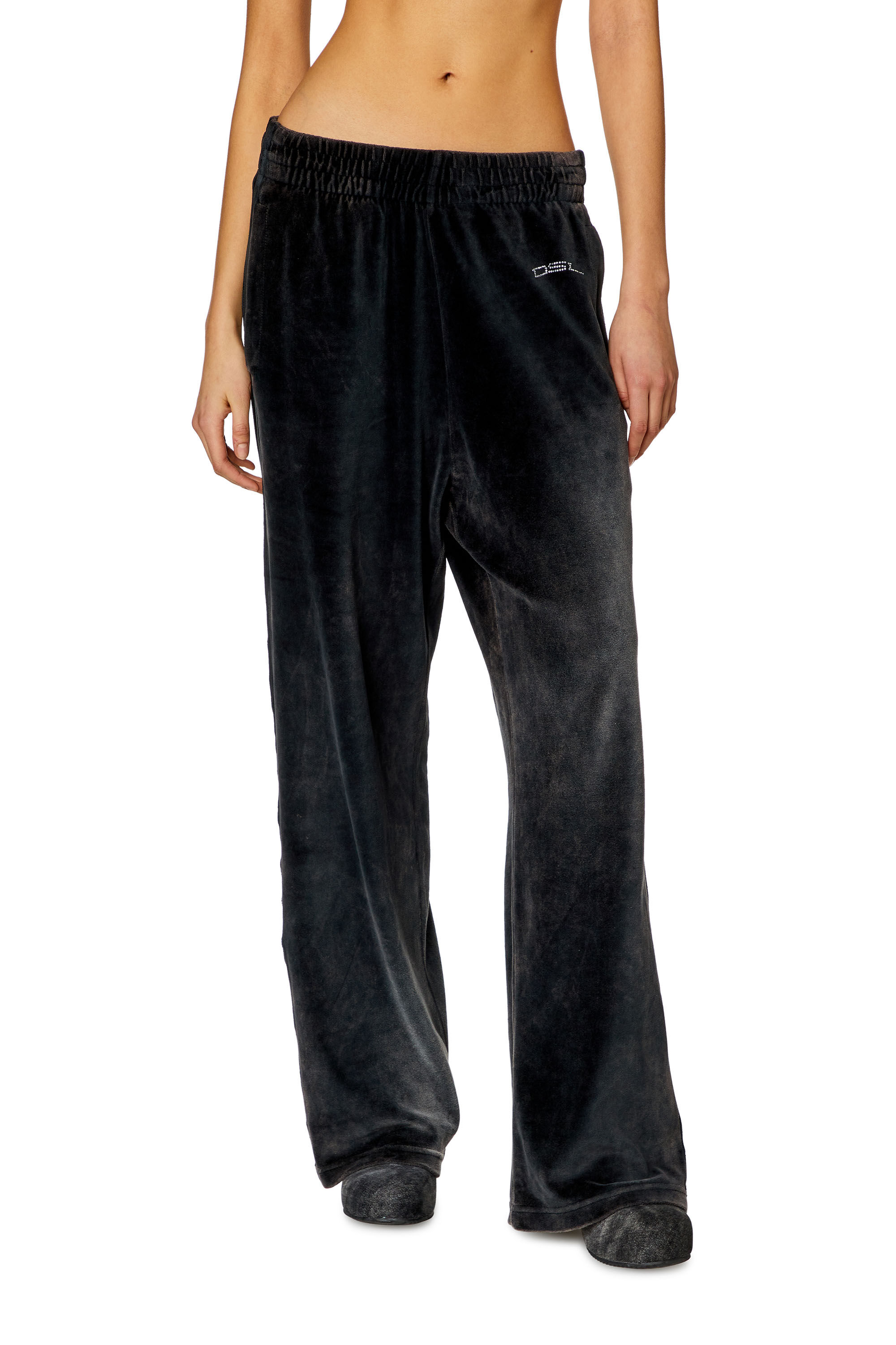 Diesel - P-MARTYN, Woman's Acid-wash chenille wide-leg sweatpants in Black - 3