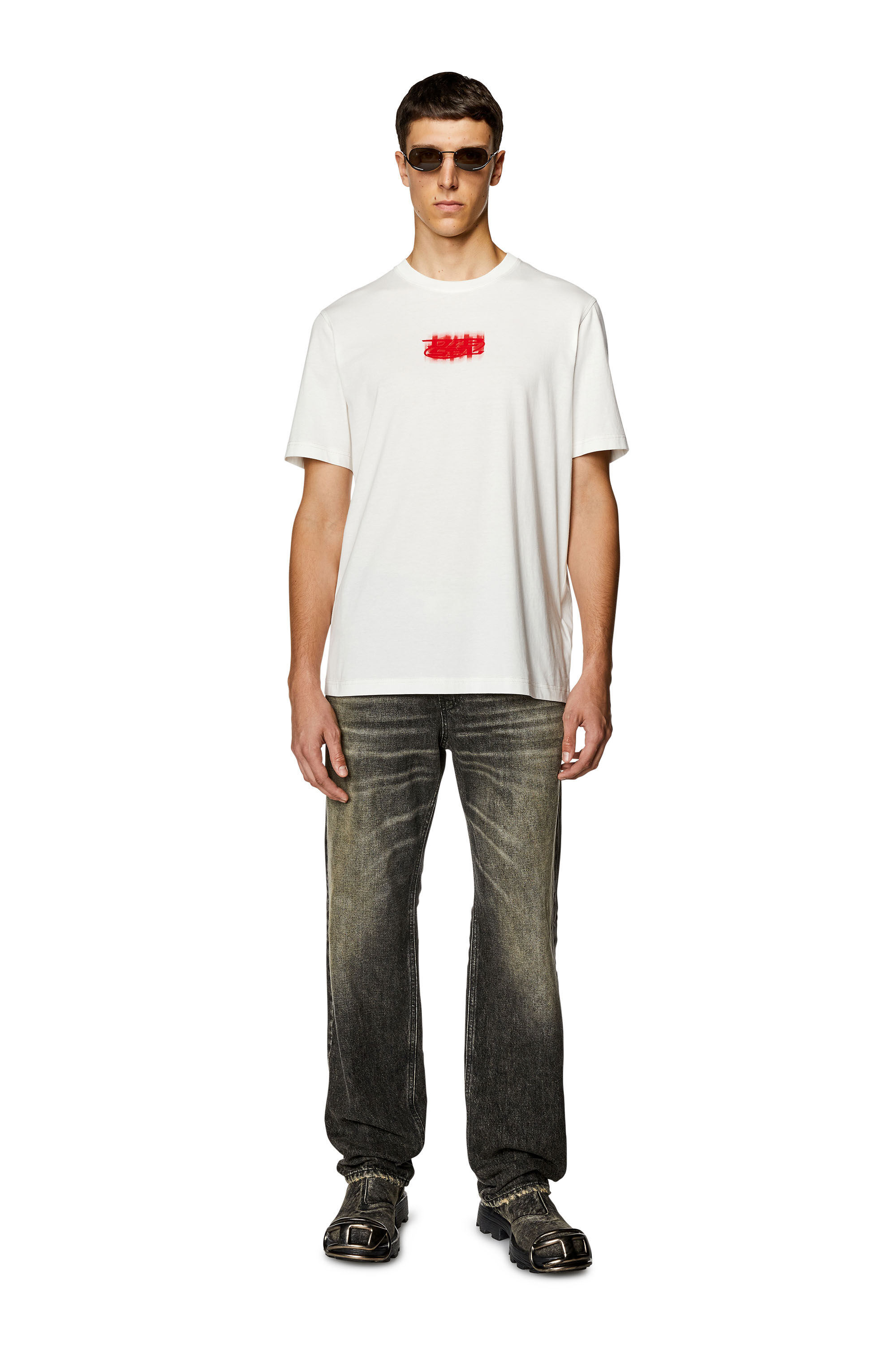 Diesel - T-JUST-N4, Herren T-Shirt mit aufgeflocktem Logo aus Biobaumwolle in Weiss - Image 1