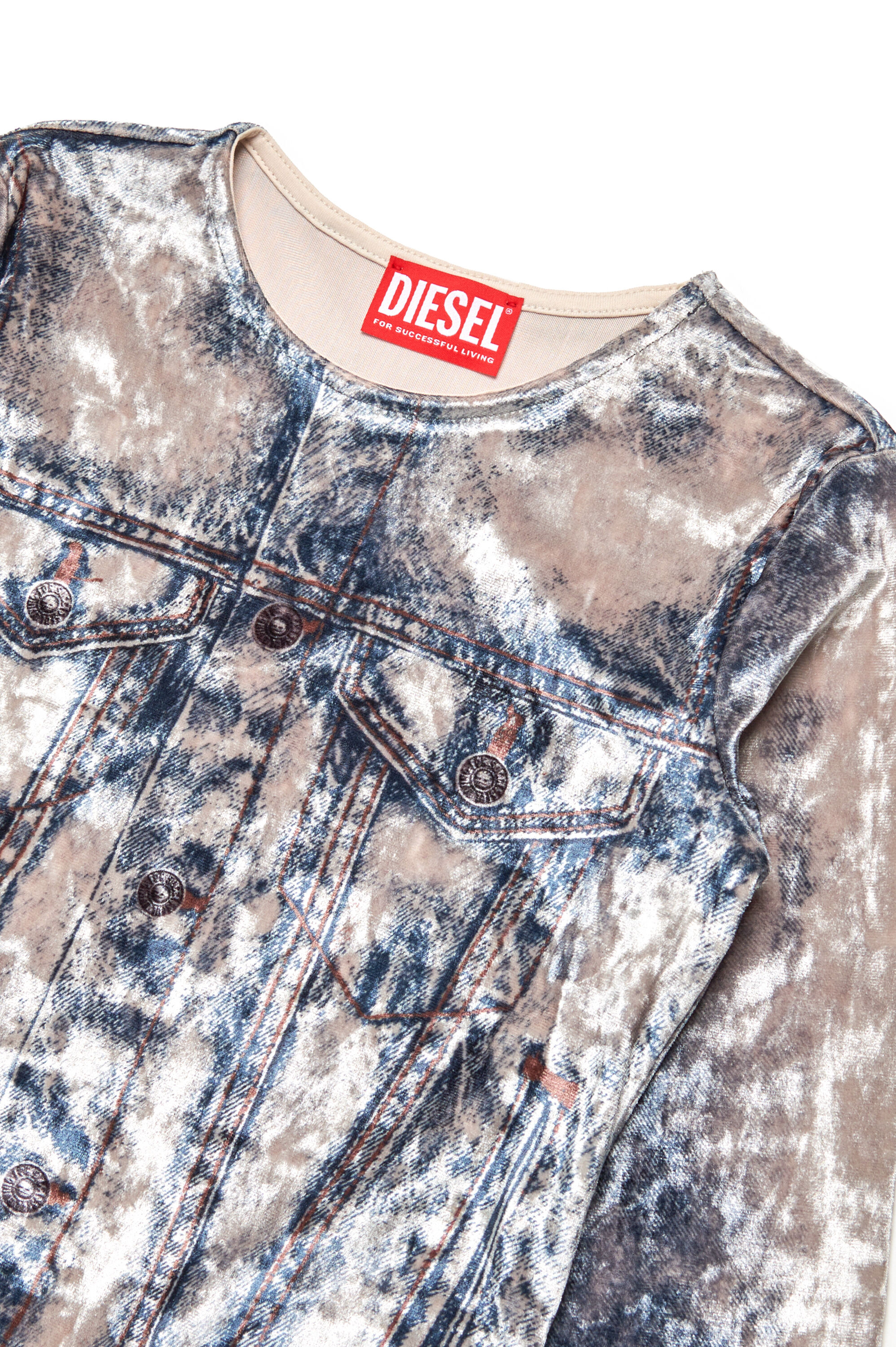 Diesel - TCLAUVET, Damen Langarm-Top mit Trompe l'oeil-Print in Hellblau - 3