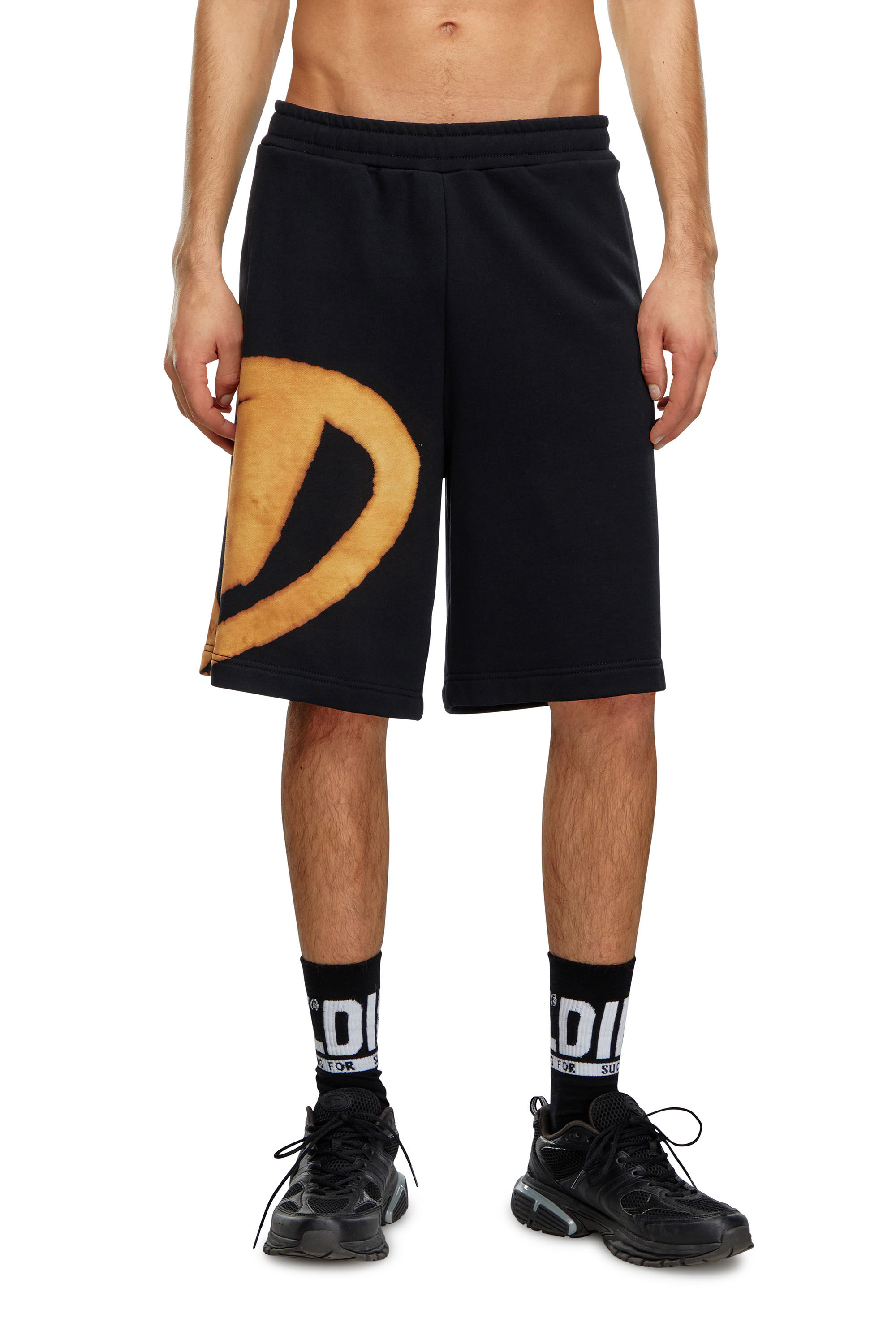 Diesel - P-CROW-BLEACH, Man's Sweat shorts with bleached logo in Black/Orange - 3