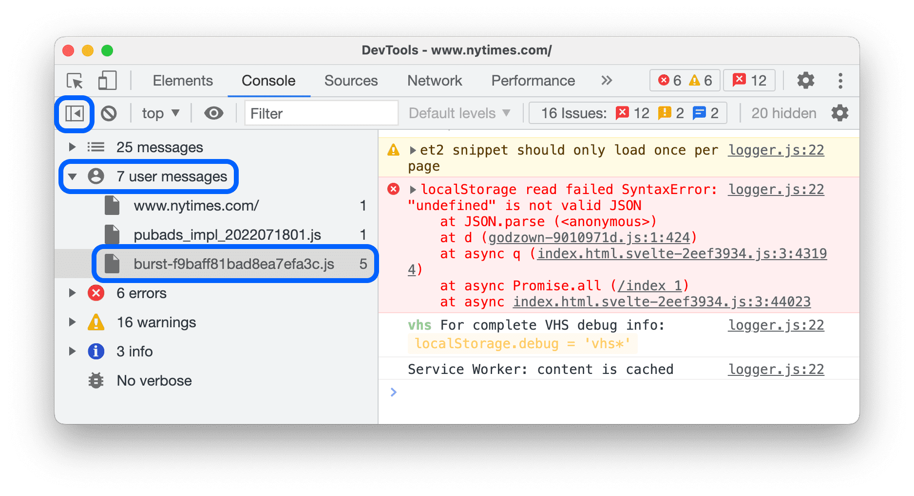 Visualizzazione dei messaggi di uno script specifico.