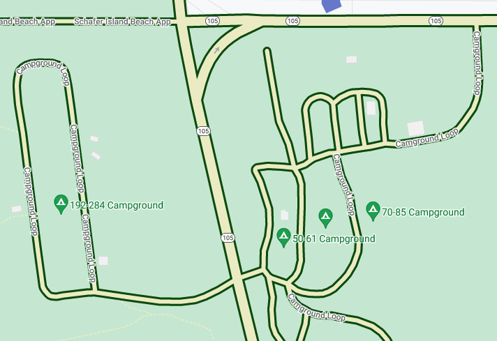 Uno screenshot di una mappa con stili personalizzati che mostra diverse strade. Le strade sono giallo pallido con un contorno verde.