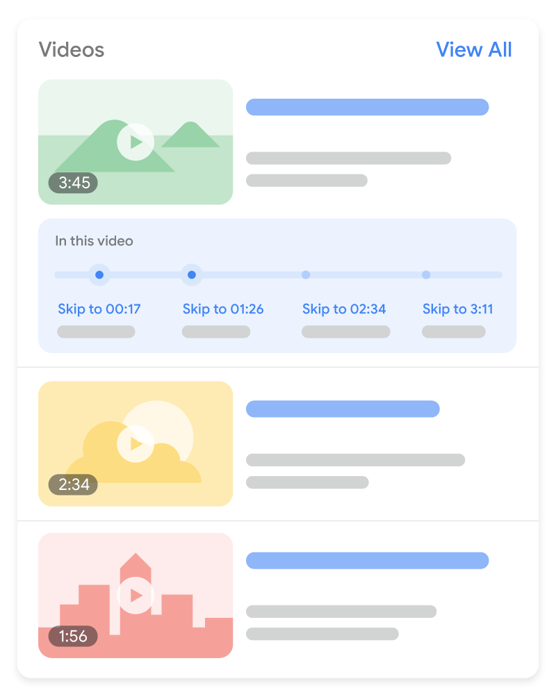 Vidéo avec des temps forts dans les résultats de recherche