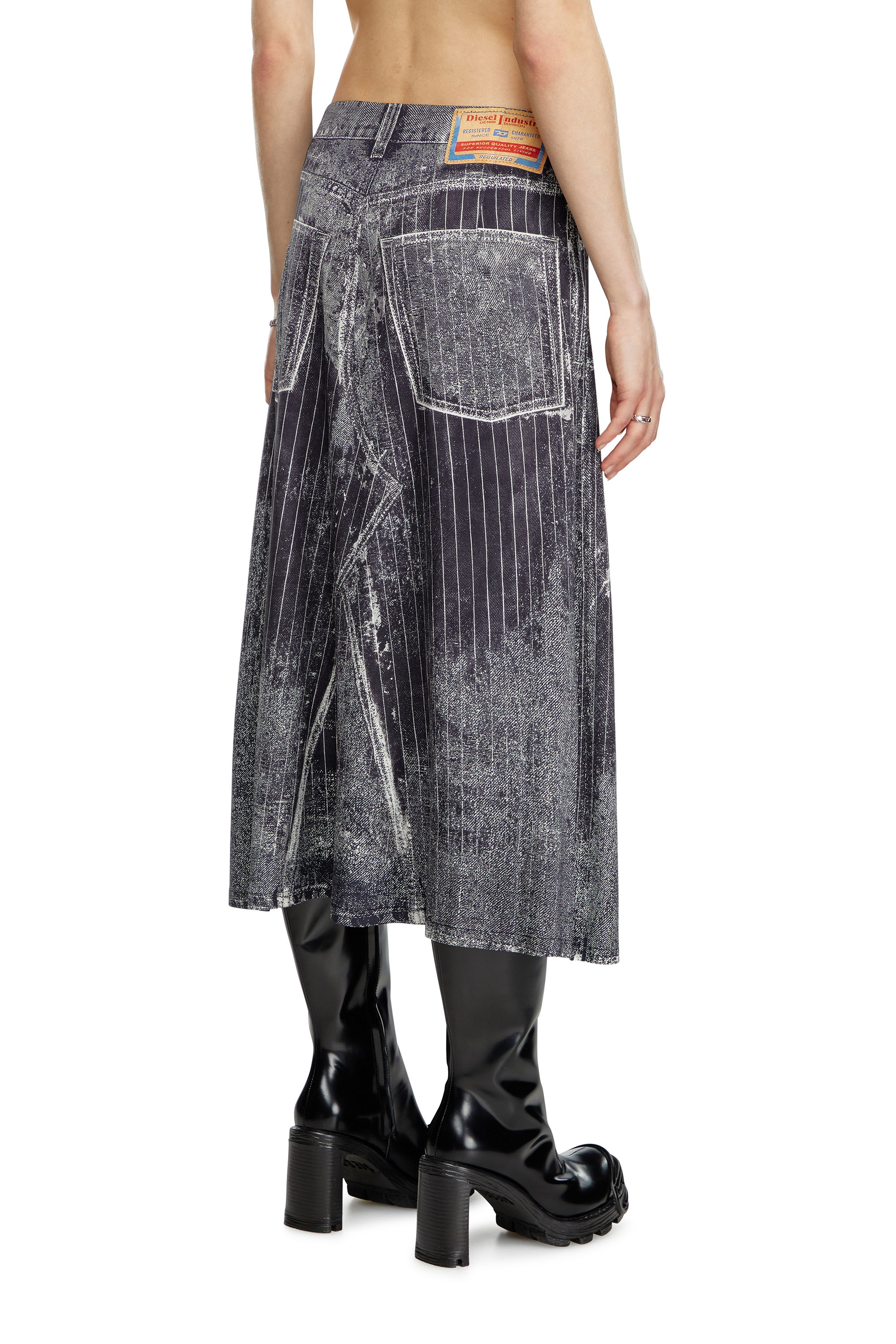 Diesel - O-HANNA, Woman Satin skirt with print of pinstripe denim in Black - Image 4