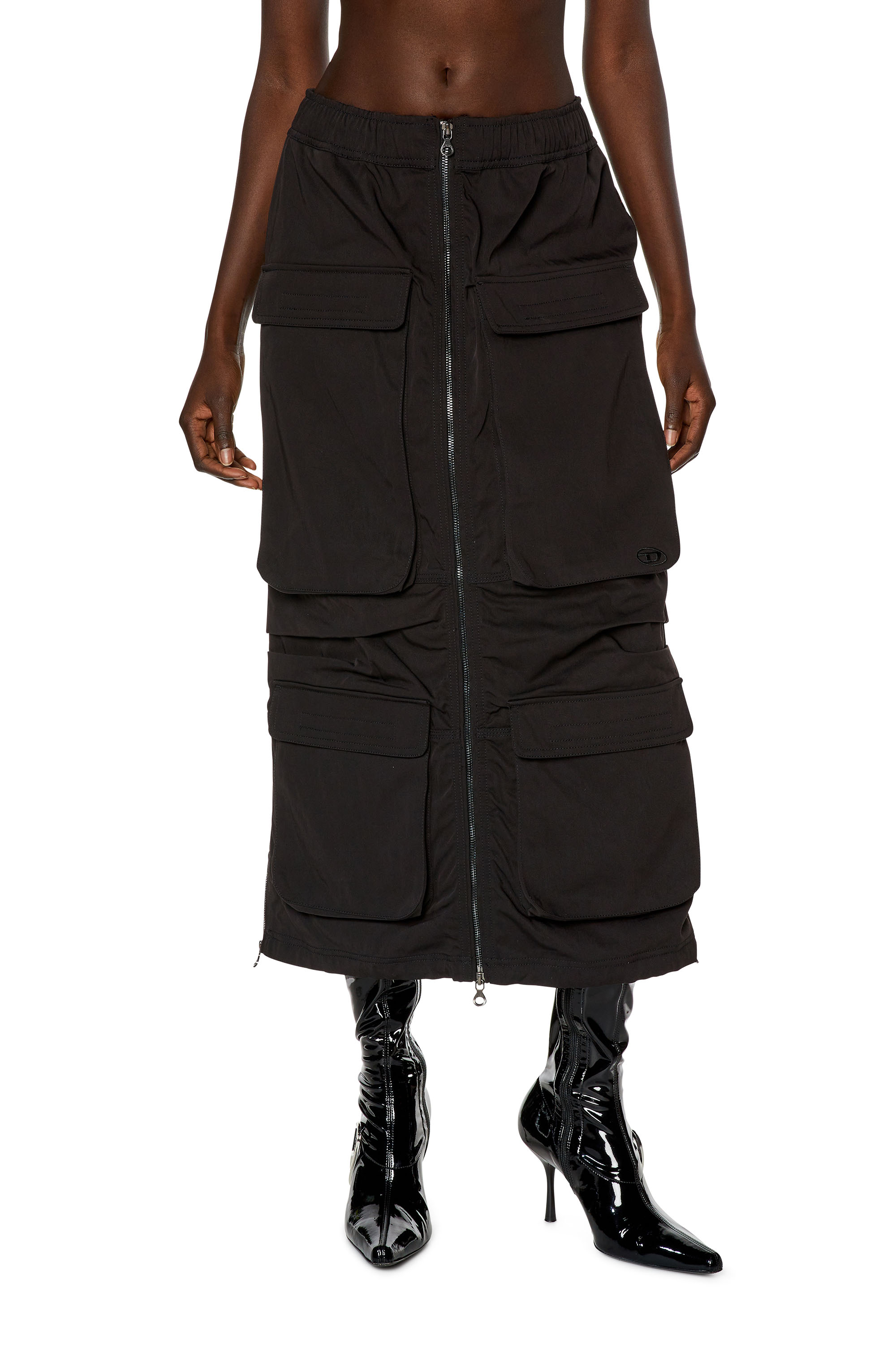 Diesel - O-MIRT, Woman Cargo skirt in nylon twill in Black - Image 1