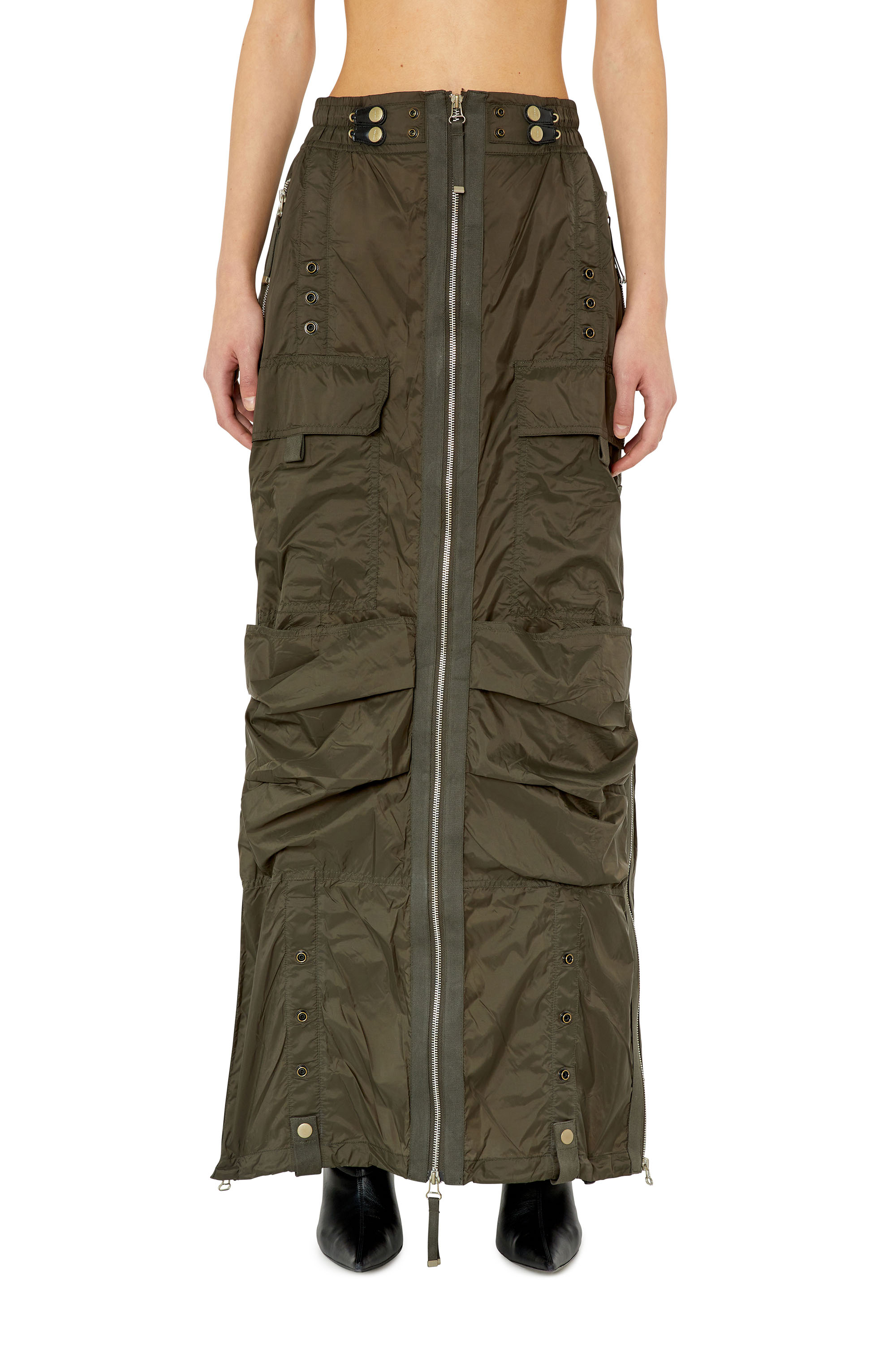 Diesel - O-CREP, Woman Long skirt with cargo pockets in Green - Image 1